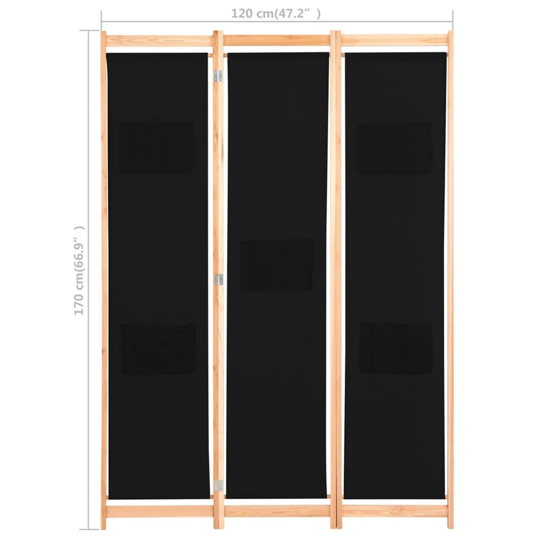 Voir la diapositive 6 : VIDAXL Cloison de separation 3 panneaux Noir 120x170x4 cm Tissu