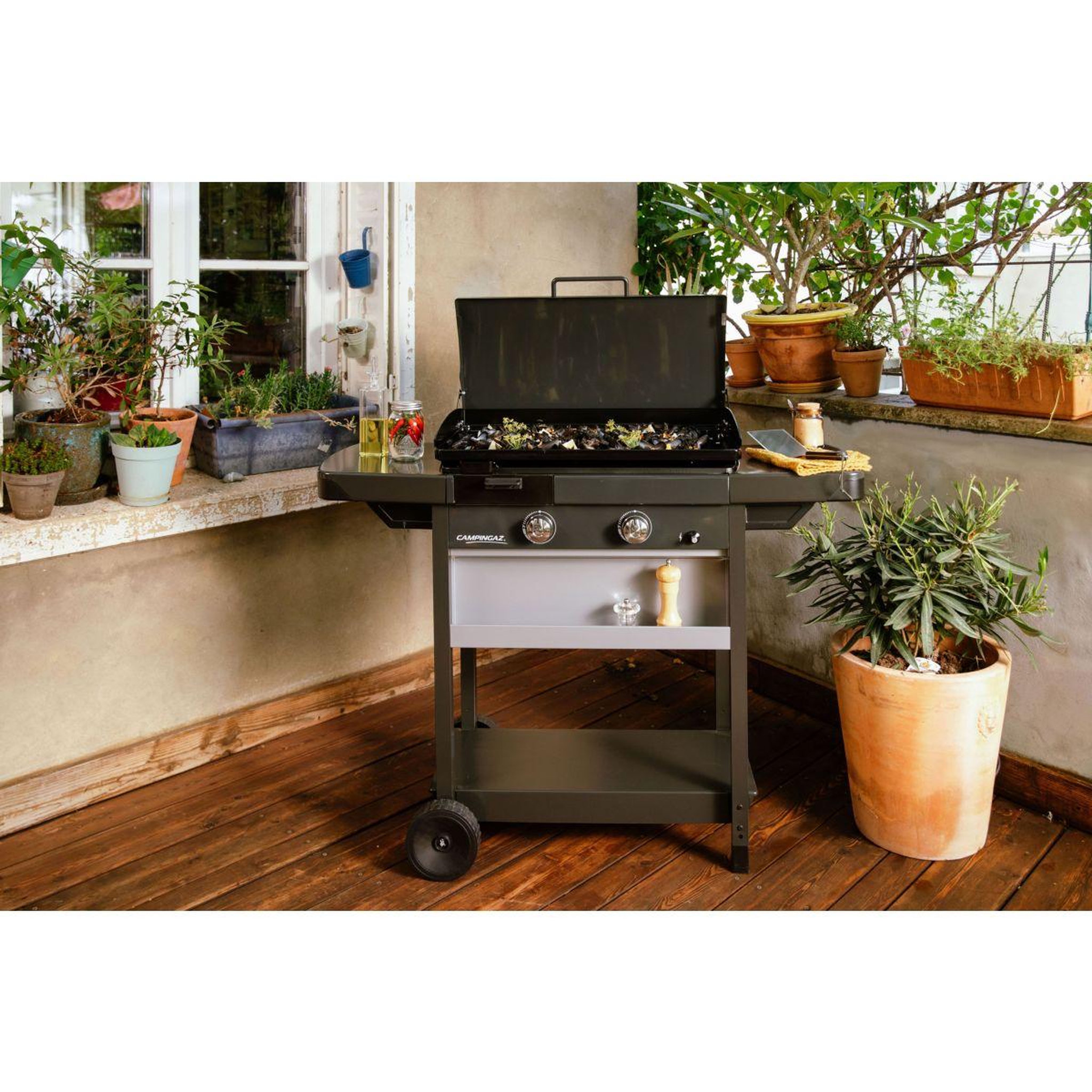 Voir la diapositive 5 : CAMPINGAZ Plancha gaz ex plus noir 2brûleurs sur chariot, 66x42cm + housse