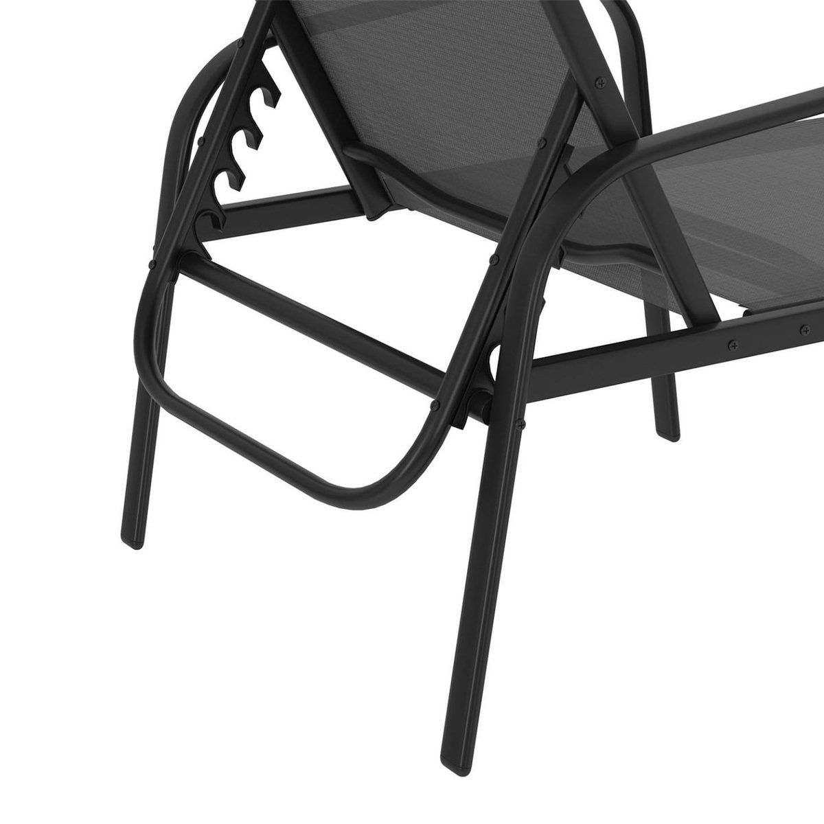 ID MARKET Lot de 2 transats de jardin inclinables FIDJI en acier noir et toile gris anthracite
