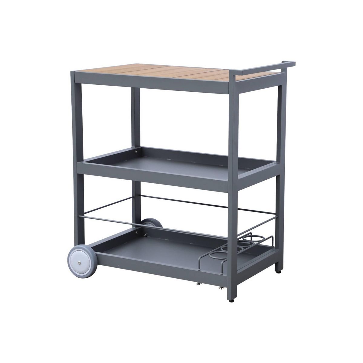 SWEEEK Desserte extérieure 84 cm en aluminium avec roues et poignée ALBI. Aluminium et polywood. anthracite. L 84 x P 56 x H 96 cm