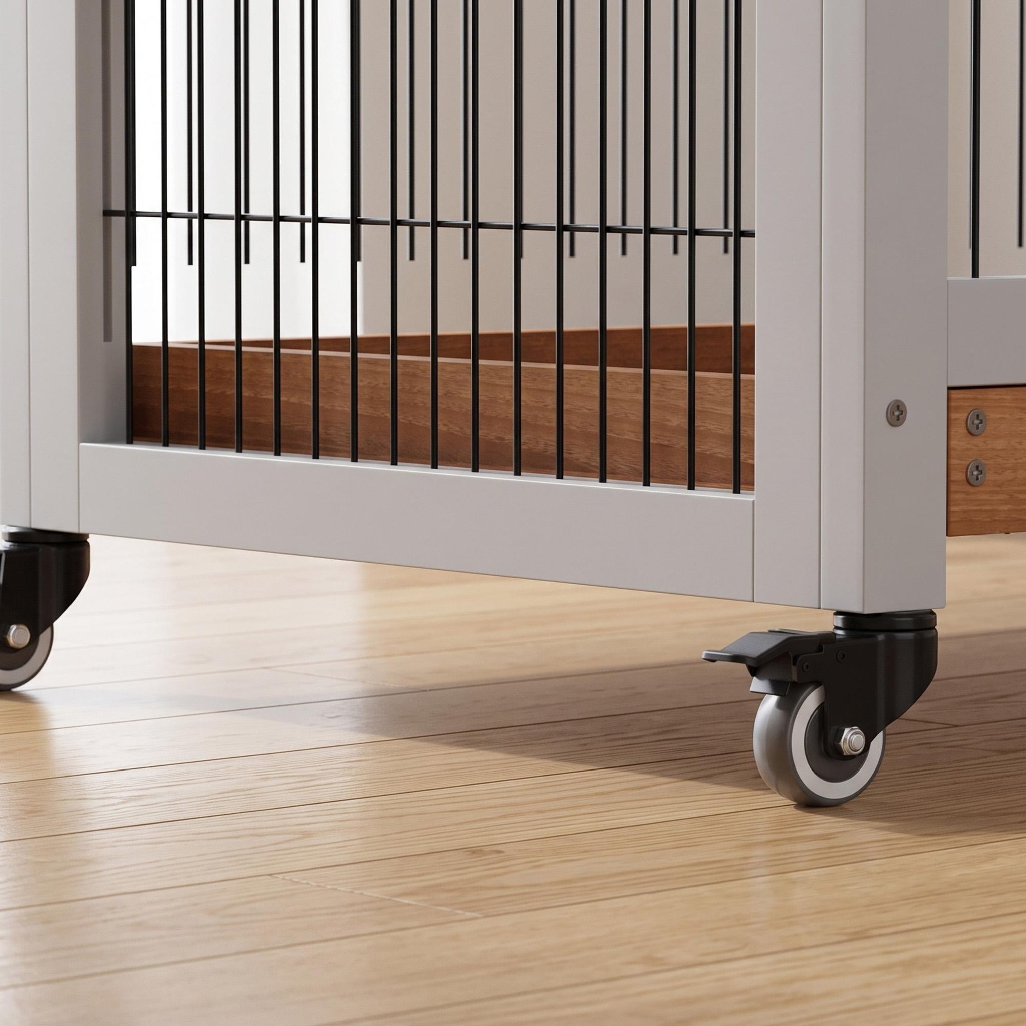 Voir la diapositive 4 : PAWHUT Clapier lapin mobile - niche, rampe, plateau déjection, 2 portes - bois blanc