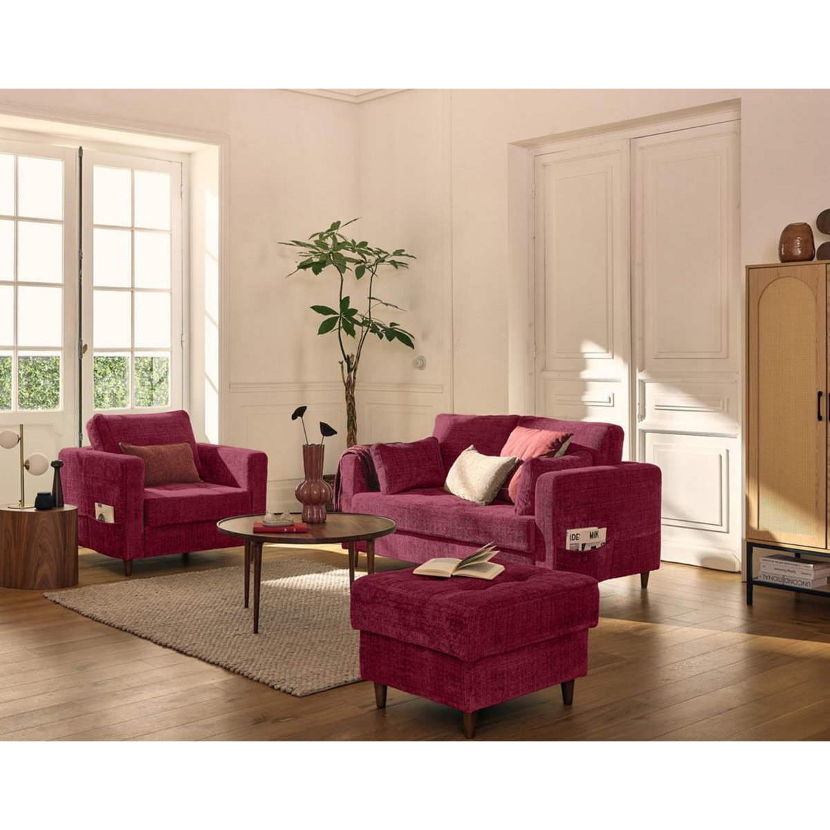 LISA DESIGN Anna - canapé droit 2 places avec poche en velours texturé