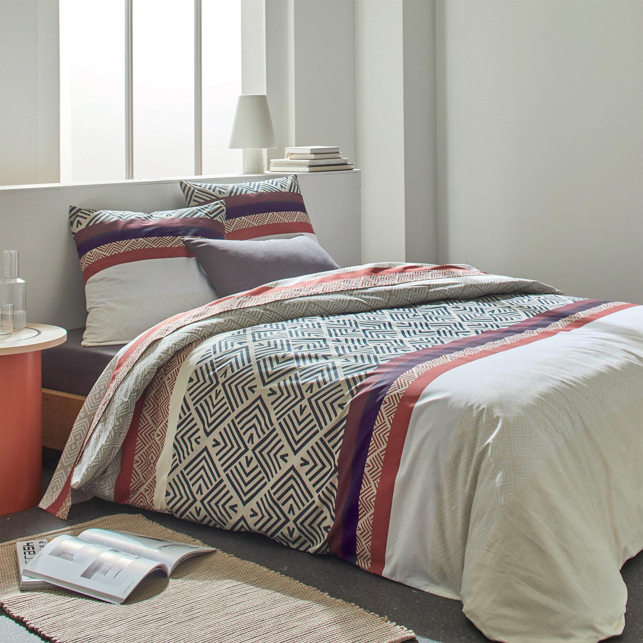 Voir la diapositive 2 : Home collection Parure de couette 3 pcs 260x240cm 100% coton 57 fils raysme