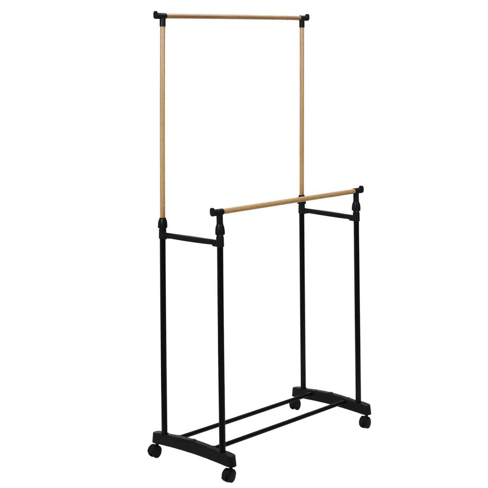 Voir la diapositive 2 : Je cherche une idee Portant à vêtements double ajustable  effet bois  160cm noir