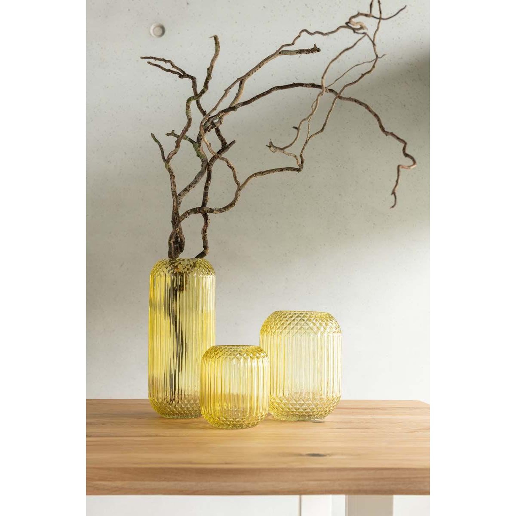 Voir la diapositive 4 : J-LINE Vase design en verre  droit  36cm jaune