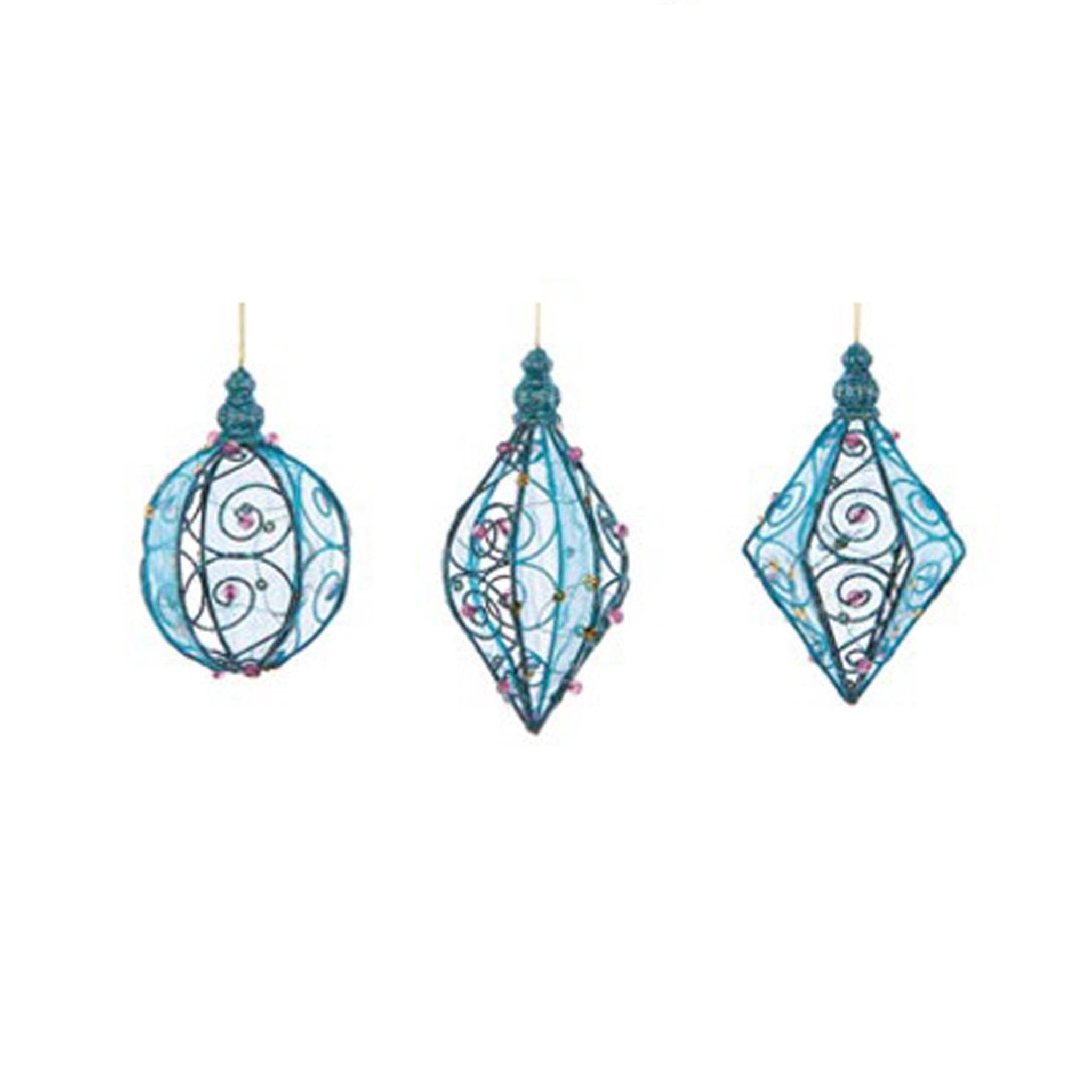Eden Lot de 3 boules de noël en métal bleu et rose