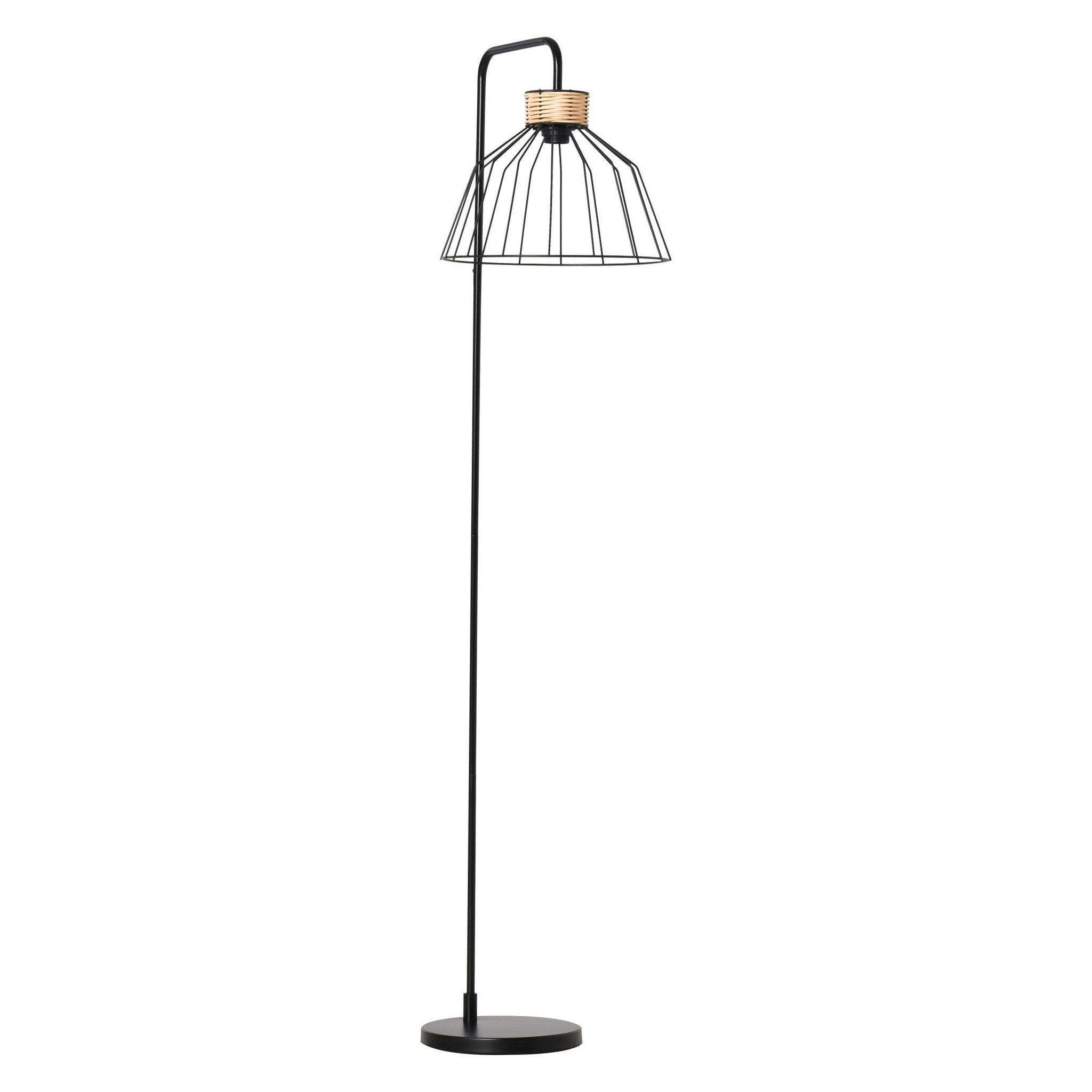 HOMCOM Lampadaire design industriel grillagé et arqué 40 W max. métal noir rotin