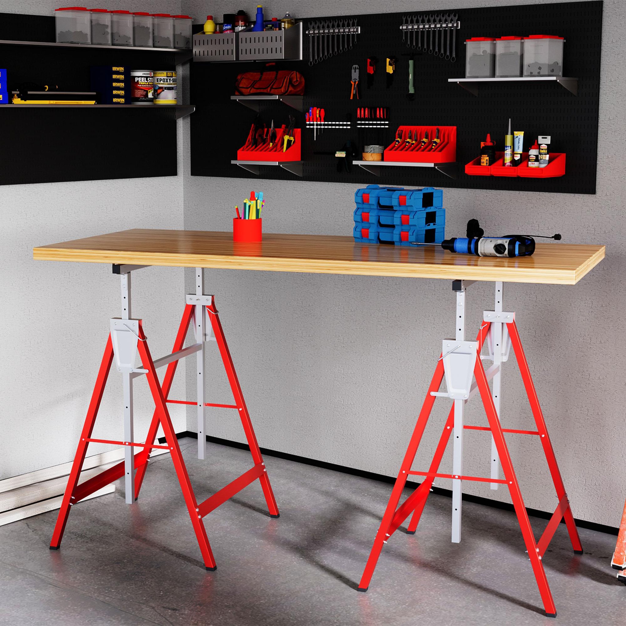 Voir la diapositive 2 : HOMCOM Lot de 2 tréteaux pliables télescopiques hauteur réglable 80-130 cm rouge