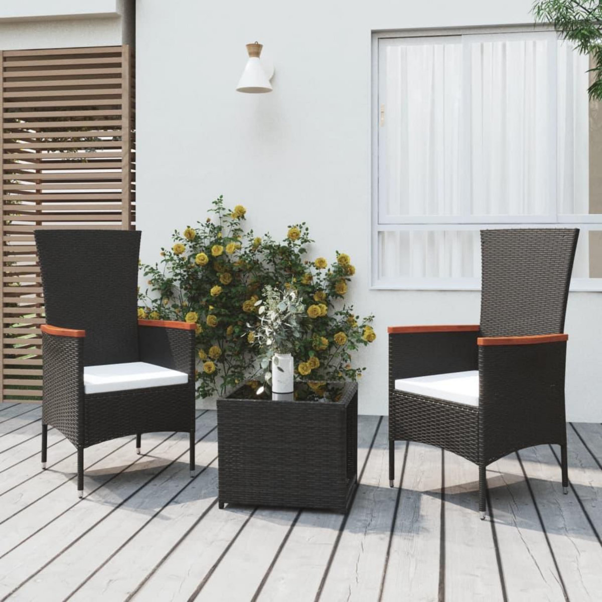 VIDAXL Ensemble de salon de jardin 3 pcs noir poly rotin et acier