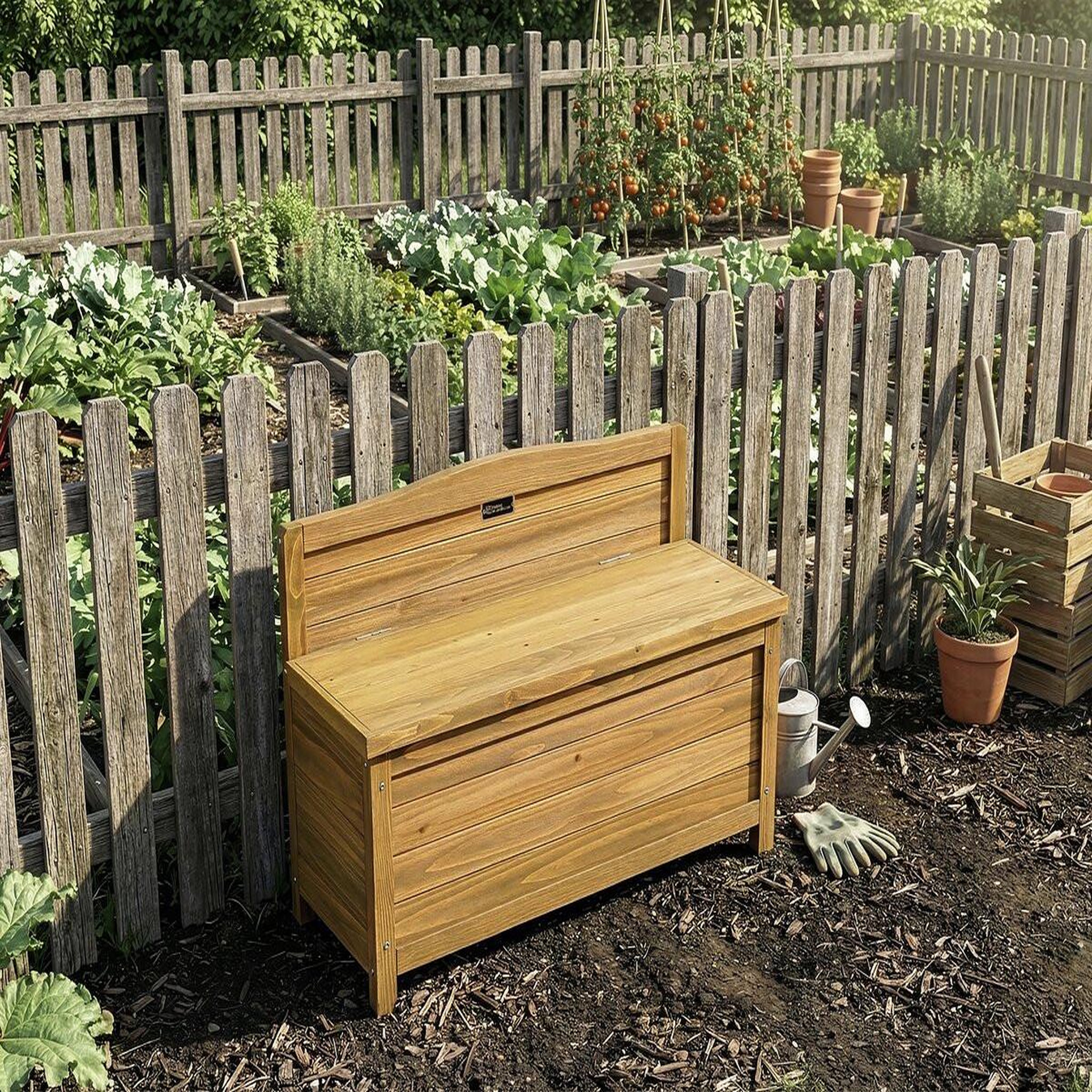 Voir la diapositive 2 : Habitat et Jardin Banc coffre de jardin en bois  Ben  - 90 x 33 x 60 cm - Marron