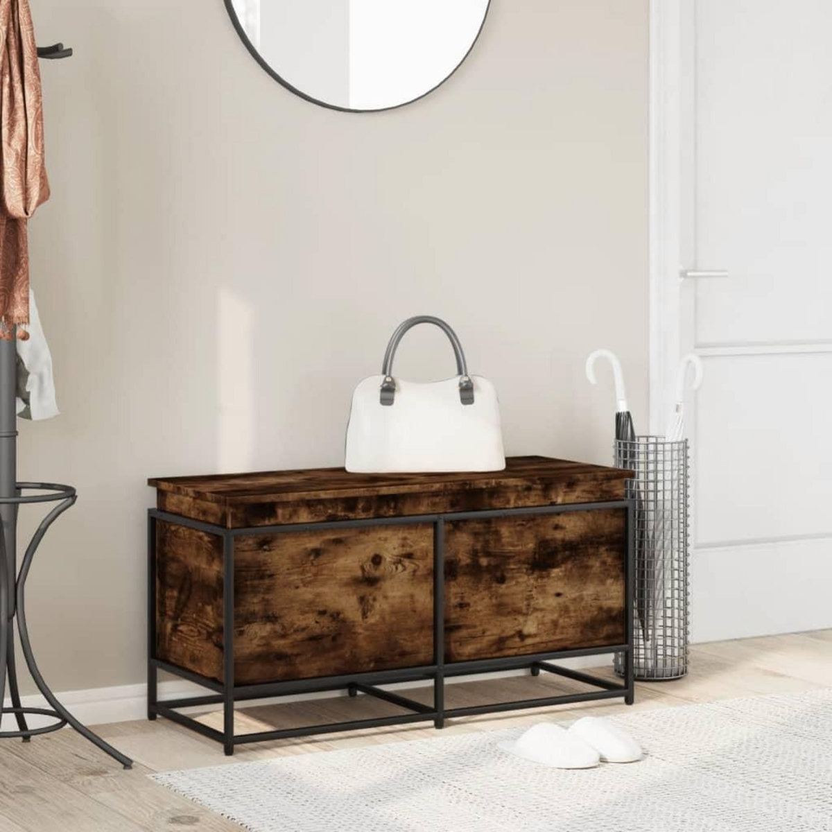 VIDAXL Boîte de rangement avec couvercle chene fume bois d'ingenierie