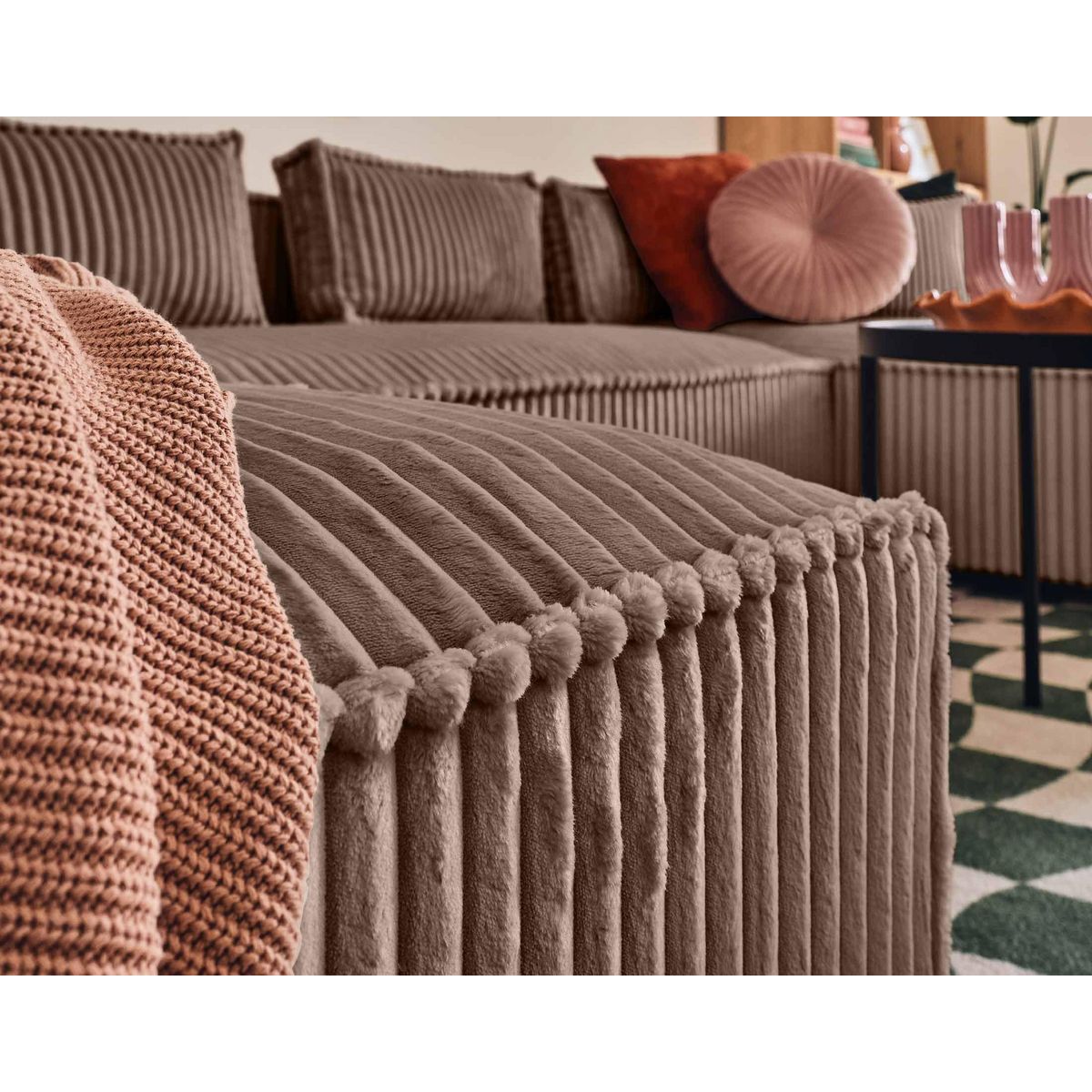 LISA DESIGN Stella - canapé panoramique en u - 7 places - en velours côtelé grosses côtes