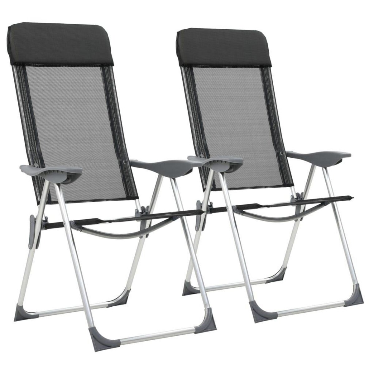 VIDAXL Chaise pliante de camping lot de 2 Noir Aluminium