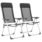 VIDAXL Chaise pliante de camping lot de 2 Noir Aluminium