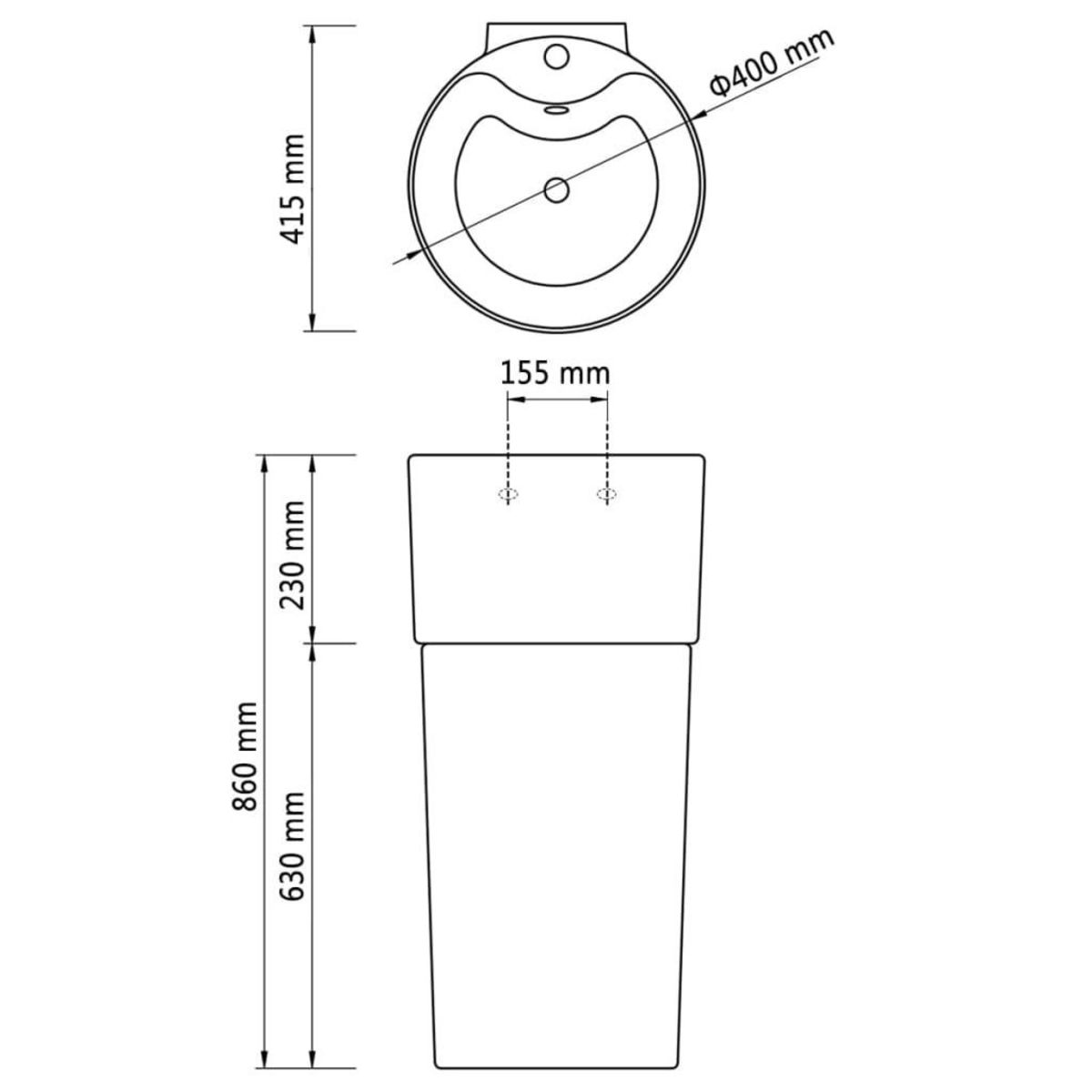 VIDAXL Vasque a trou de trop-plein/robinet ceramique de salle de bain