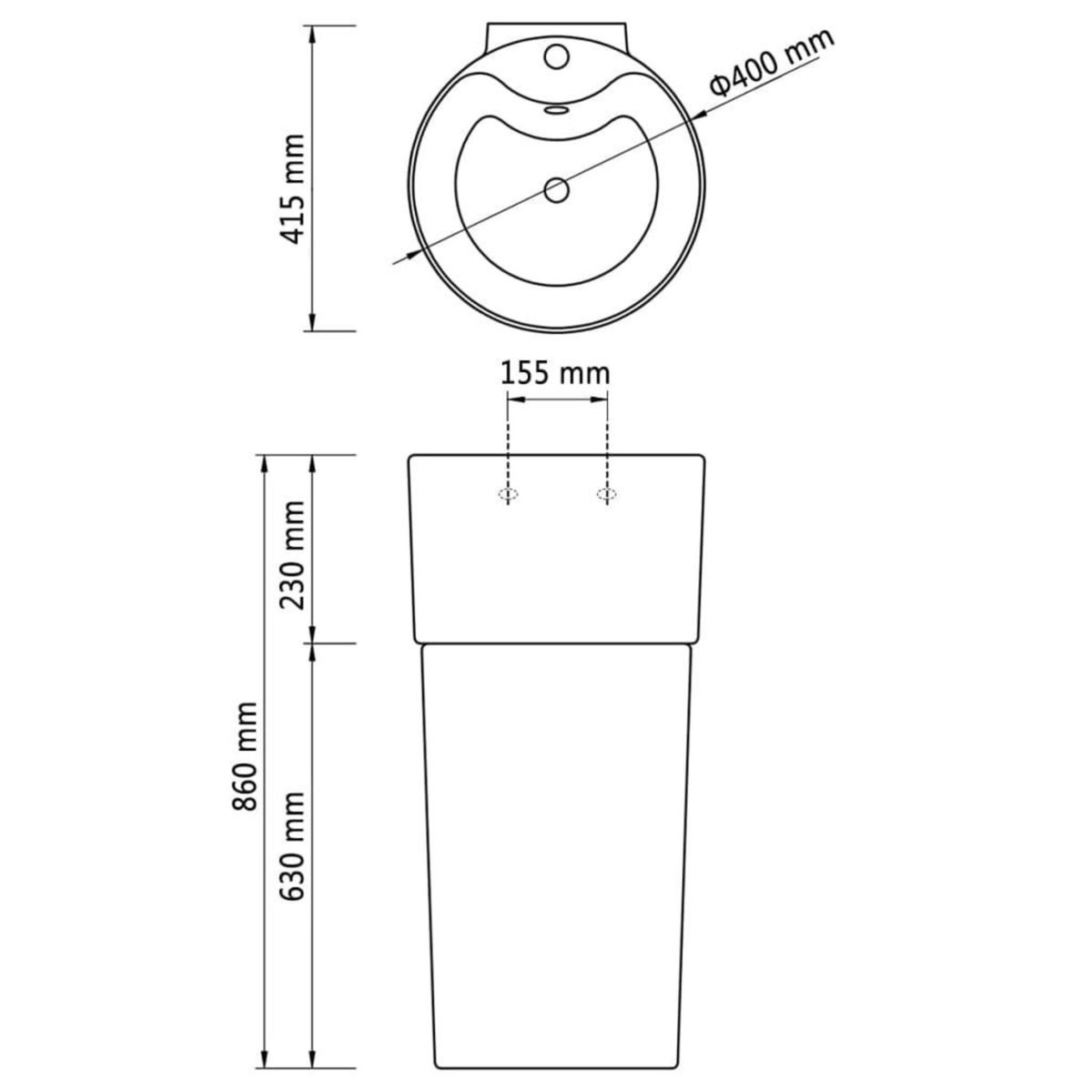 VIDAXL Vasque a trou de trop-plein/robinet ceramique de salle de bain