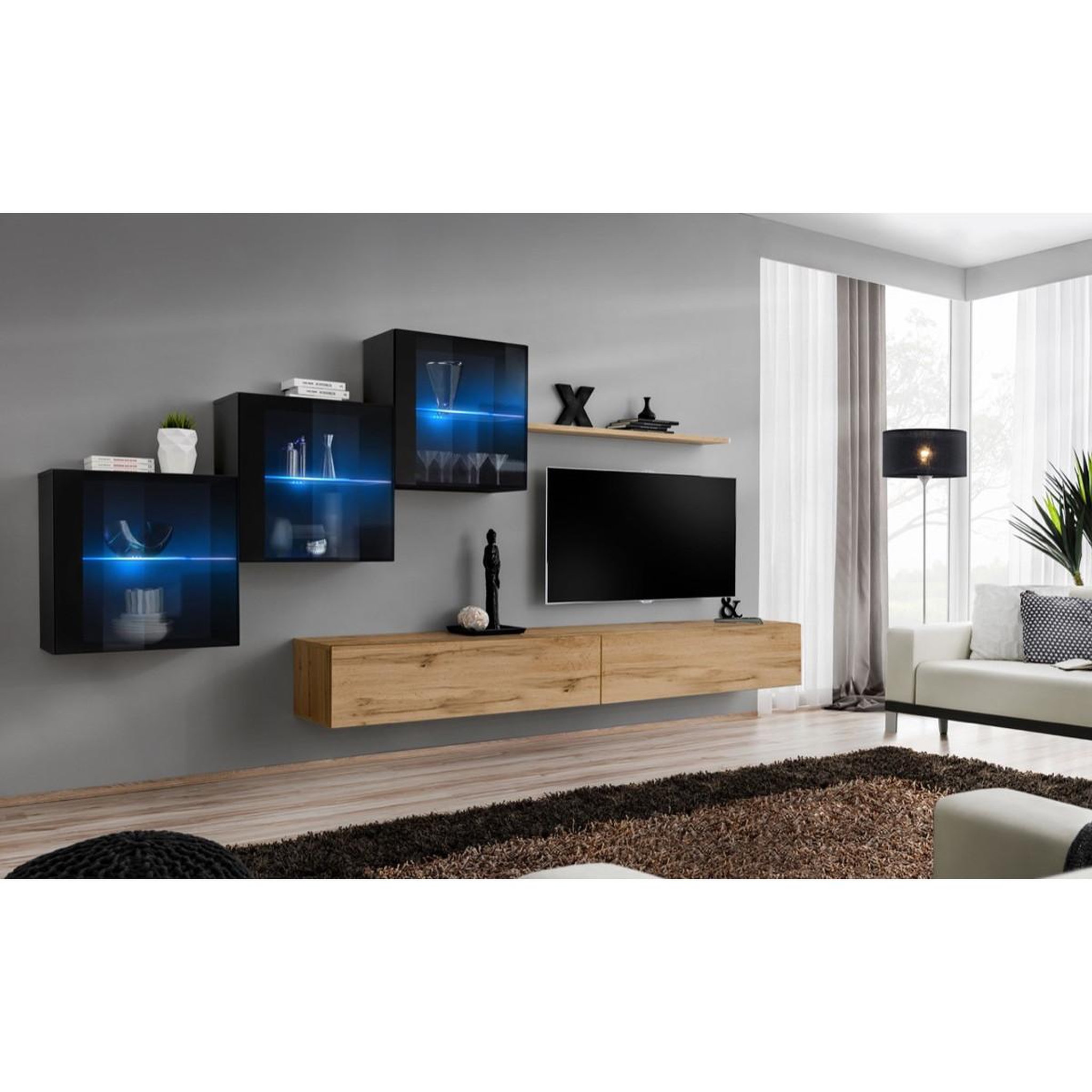 Voir la diapositive 2 : Paris Prix Meuble tv mural design  switch xx  330cm naturel & noir