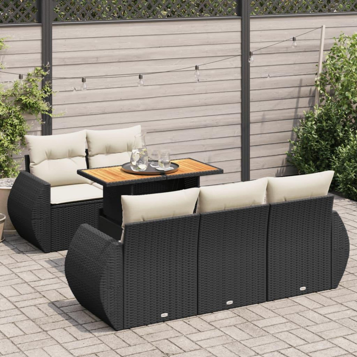 VIDAXL Salon de jardin 6 pcs avec coussins noir resine tressee