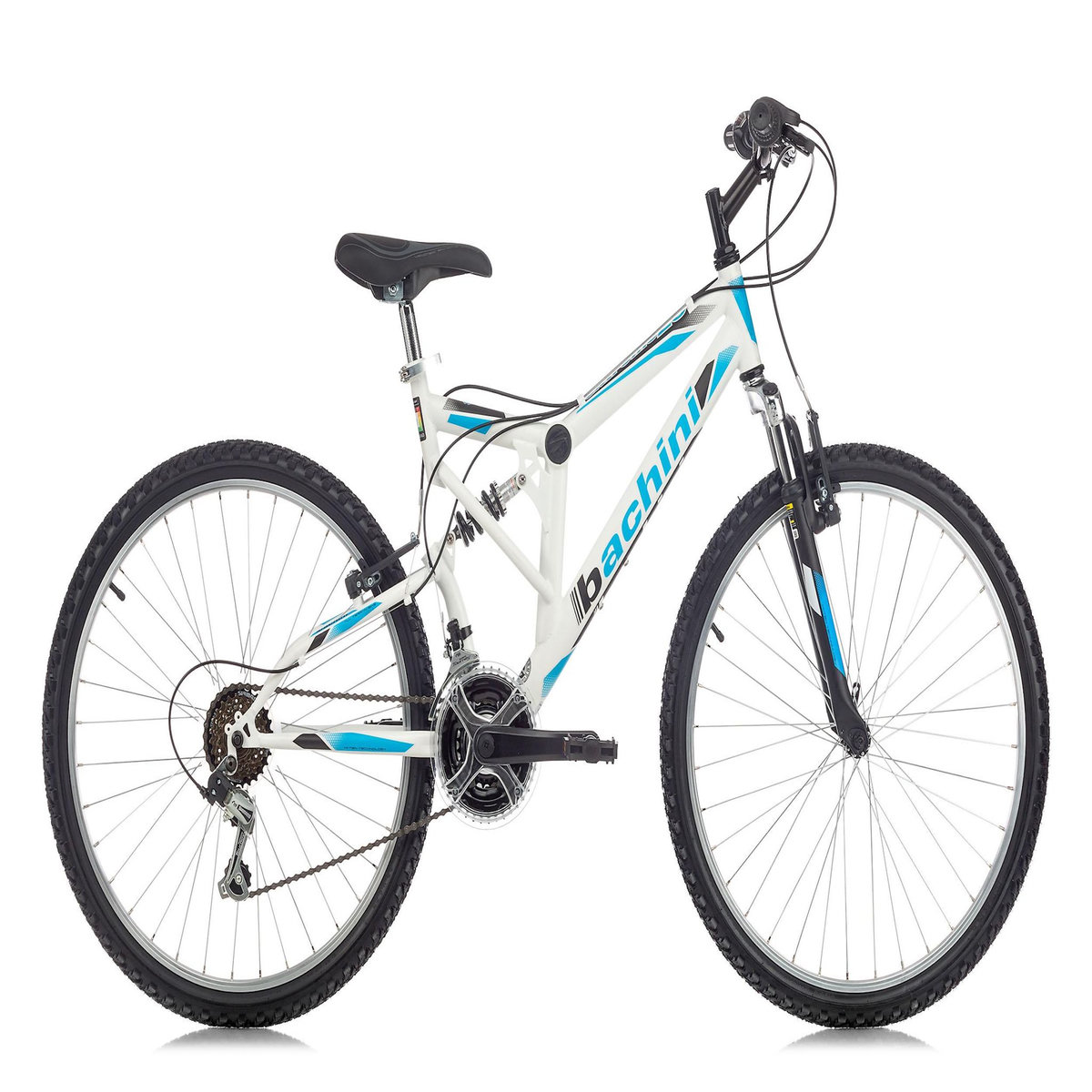 BACHINI Vélo - VTT 26'' Tout Suspendu - 18 Vitesses - Transmission Shimano - Freins V-Brake - Jantes Alu (Garde Boues offert)