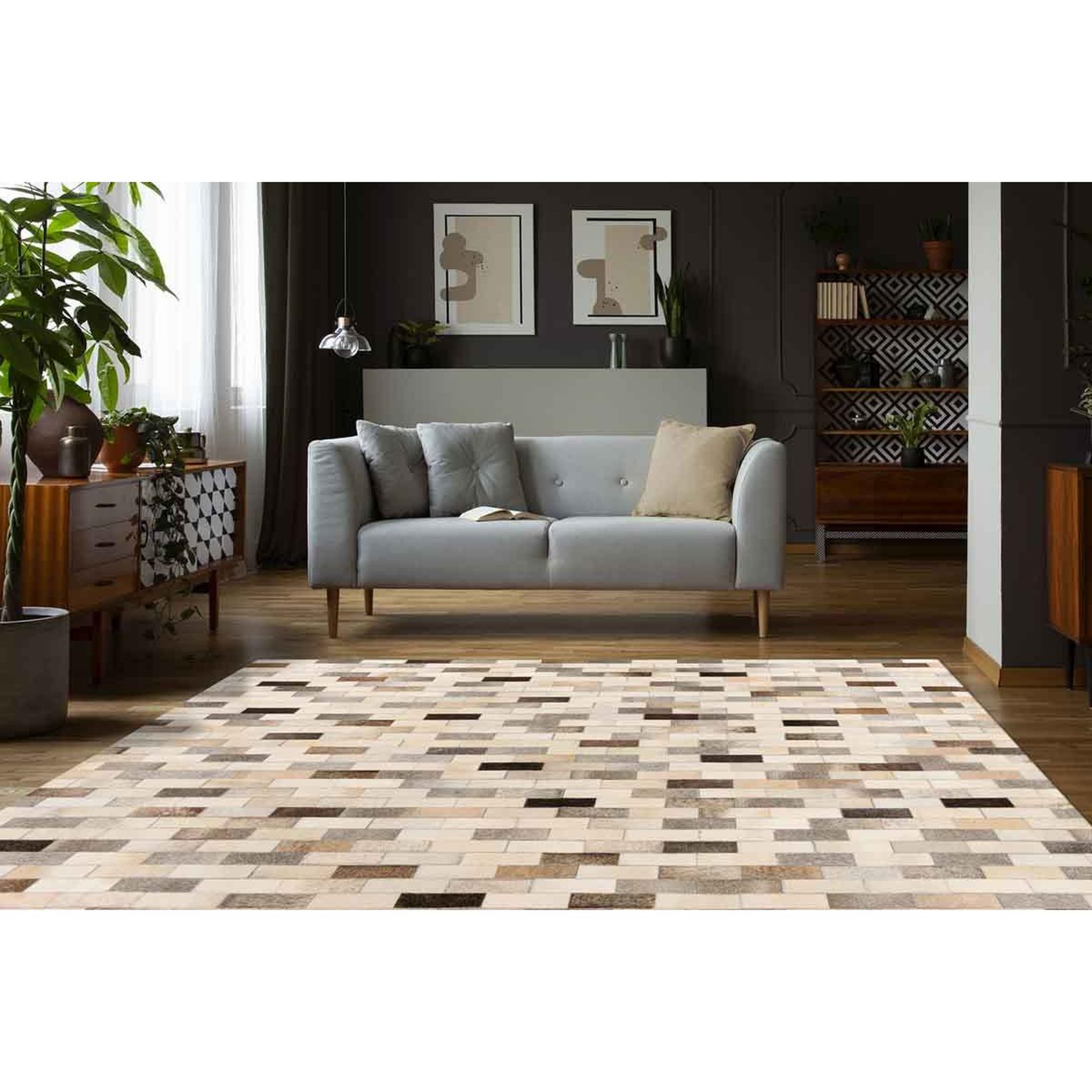 Voir la diapositive 5 : Paris Prix Tapis Imprimé Fait Main en Cuir  Ravi  Gris