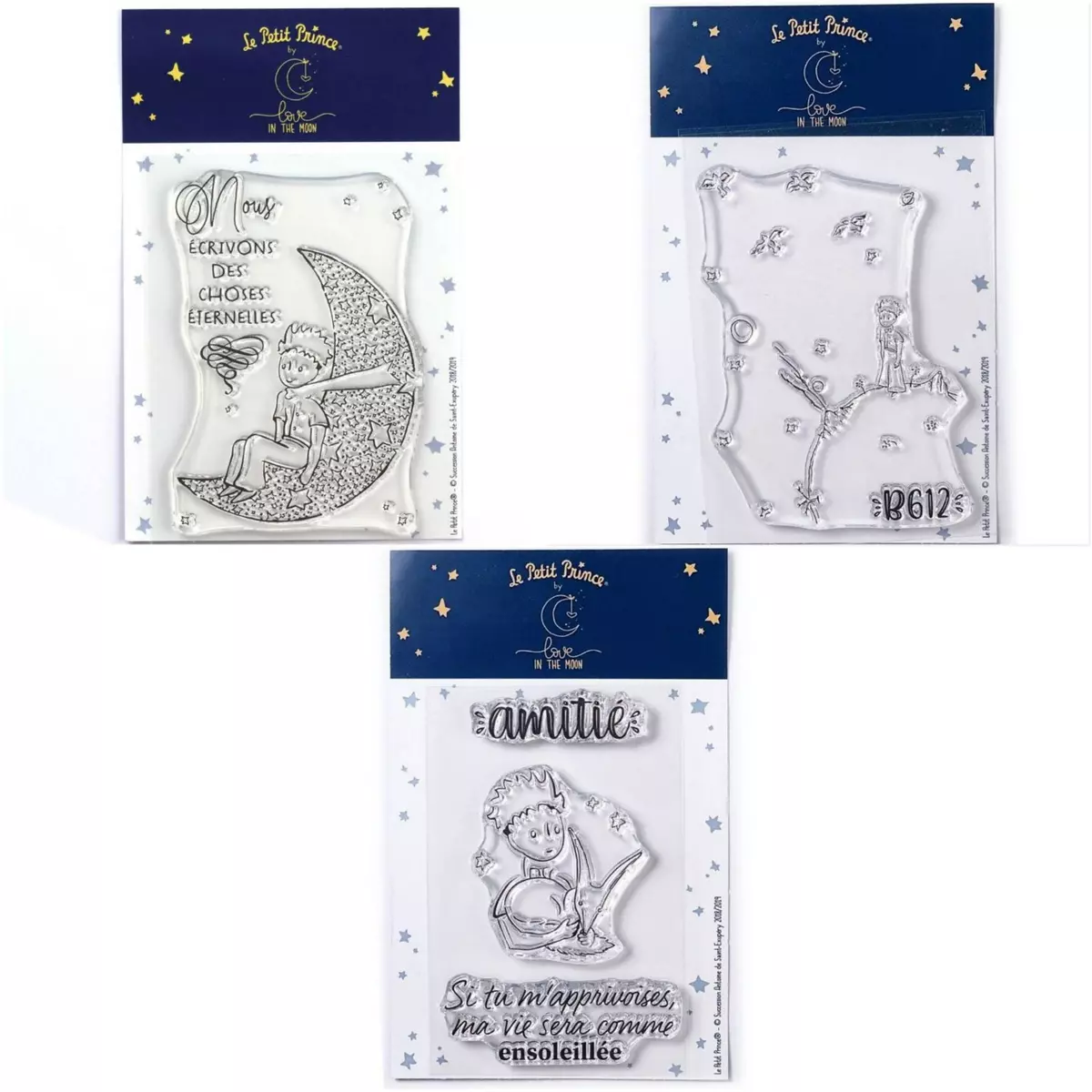  5 Tampons transparents Le Petit Prince et La lune + Astéroïd + Renard