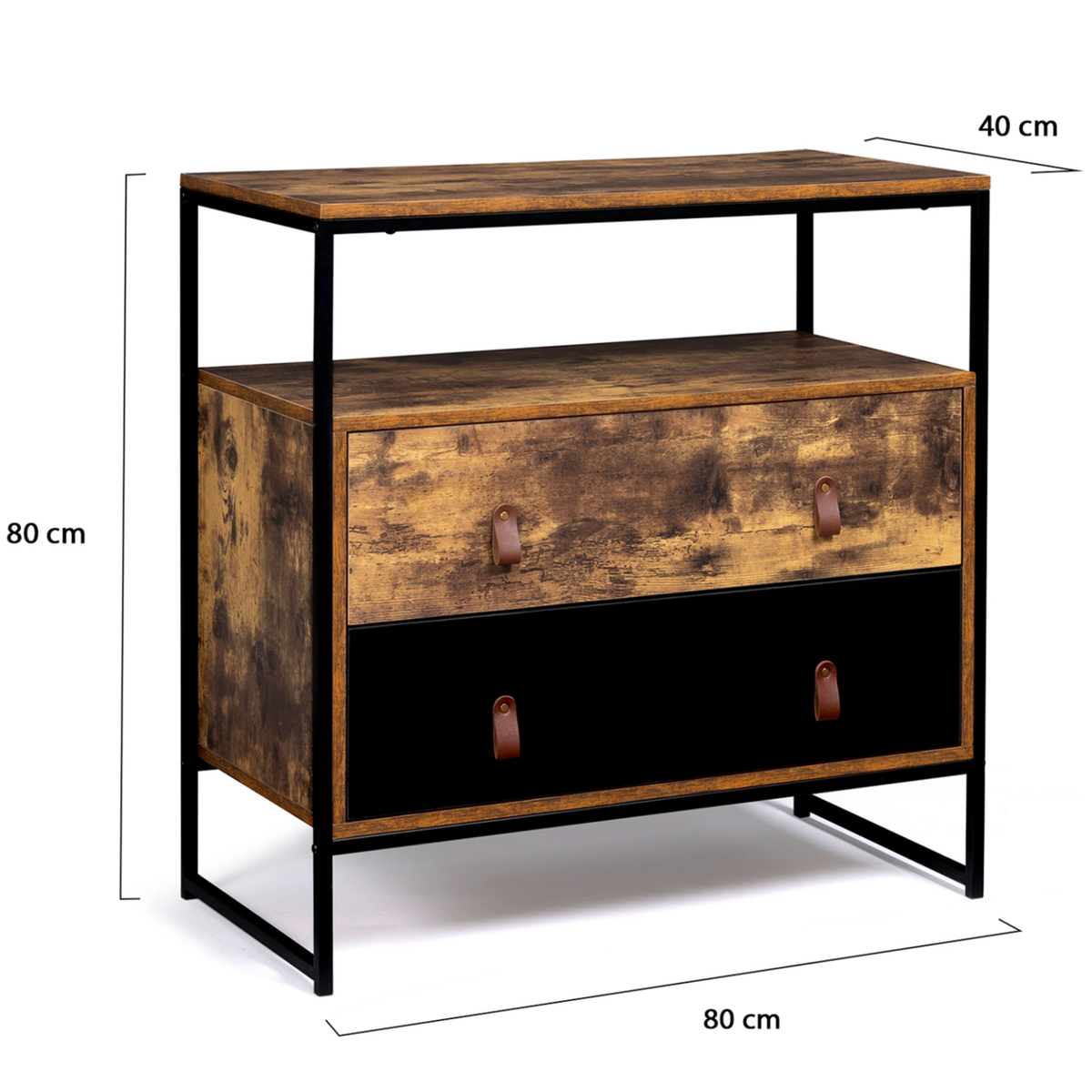 ID MARKET Commode 2 tiroirs CHICAGO 80 cm design industriel