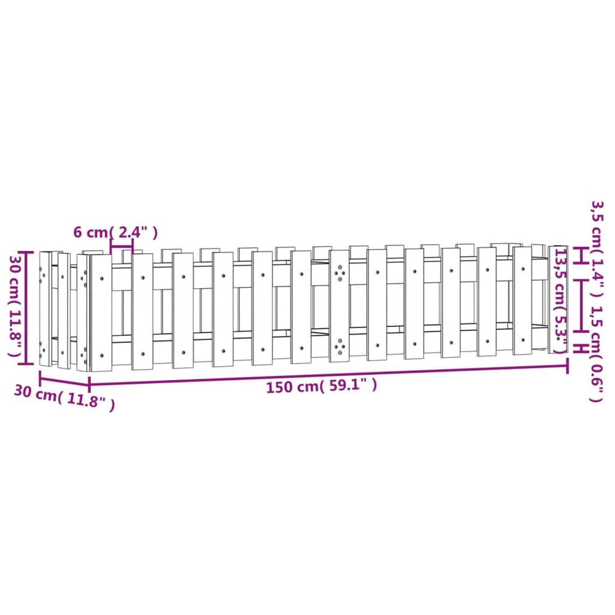 Voir la diapositive 6 : VIDAXL Lit sureleve de jardin design de cloture 150x30x30cm pin massif