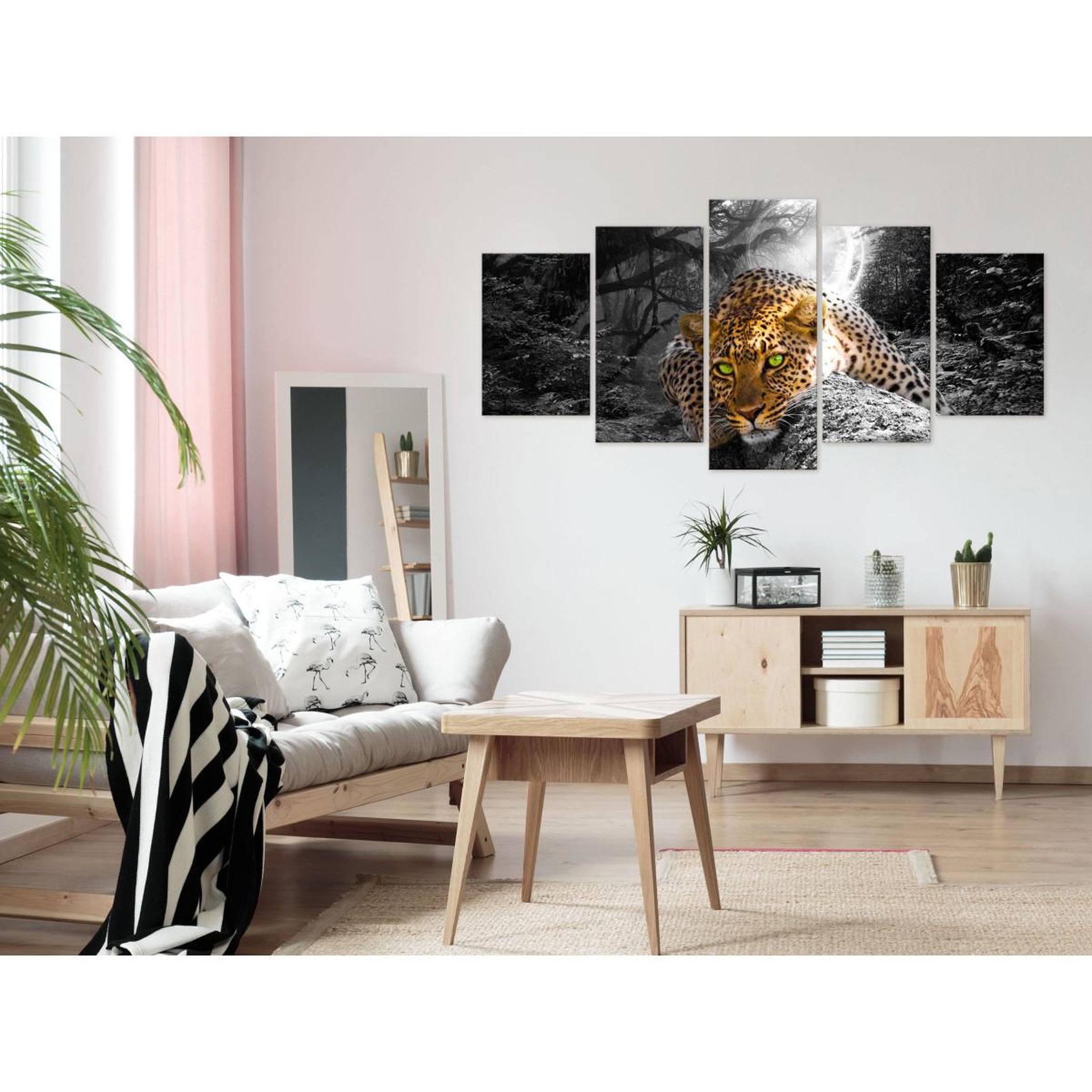 Voir la diapositive 2 : Paris Prix Tableau imprimé 5 panneaux  leopard lying wide grey