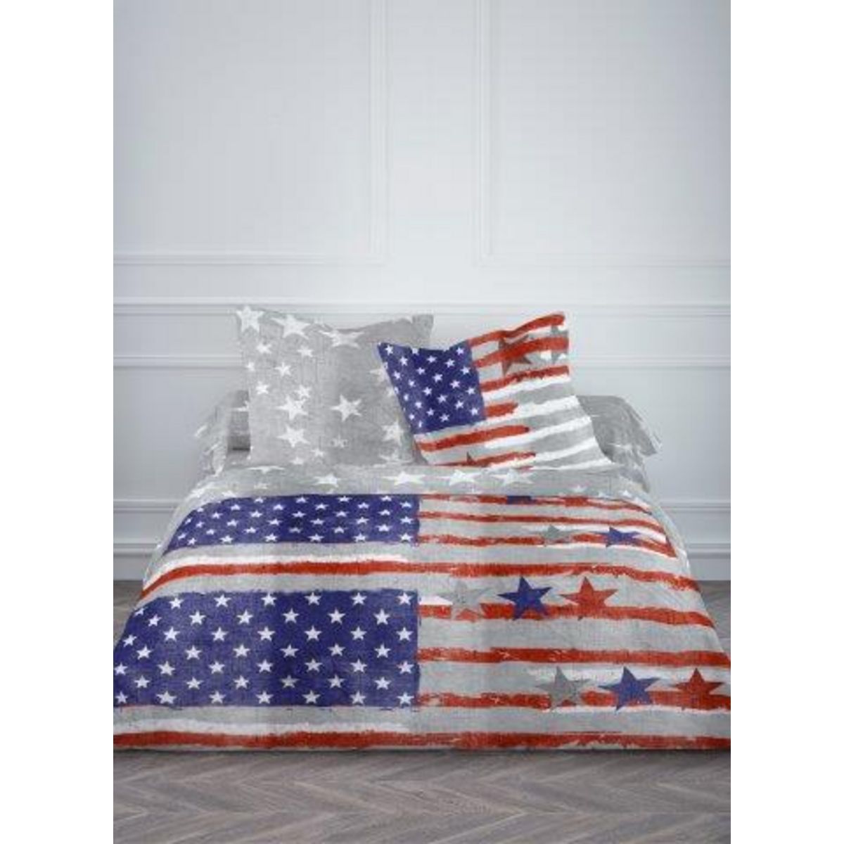 Parure housse de couette coton motif AMERIQUE