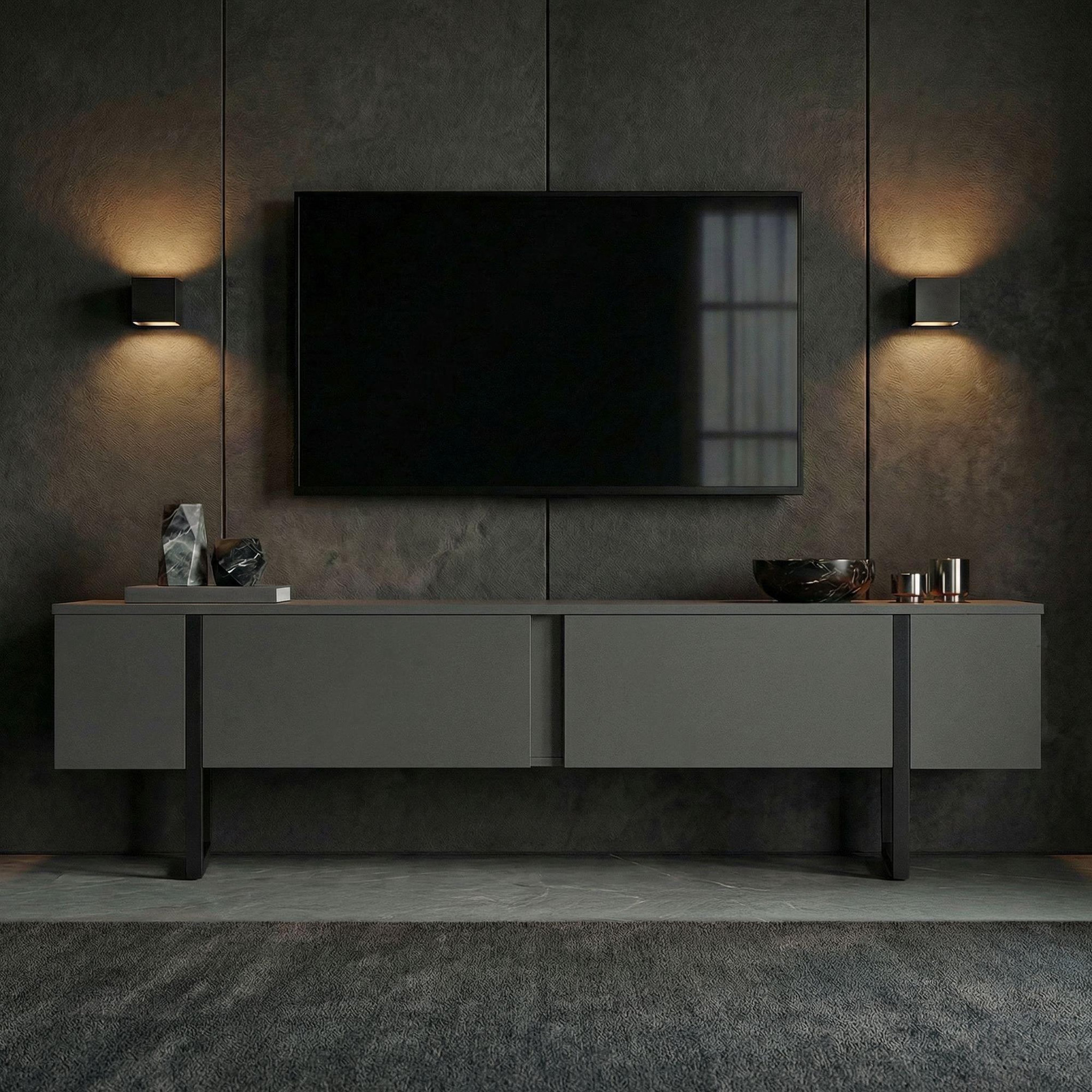 Voir la diapositive 3 : Habitat et Jardin Meuble tv en bois  onera  - 180 x 30 x 50 cm - anthracite / noir