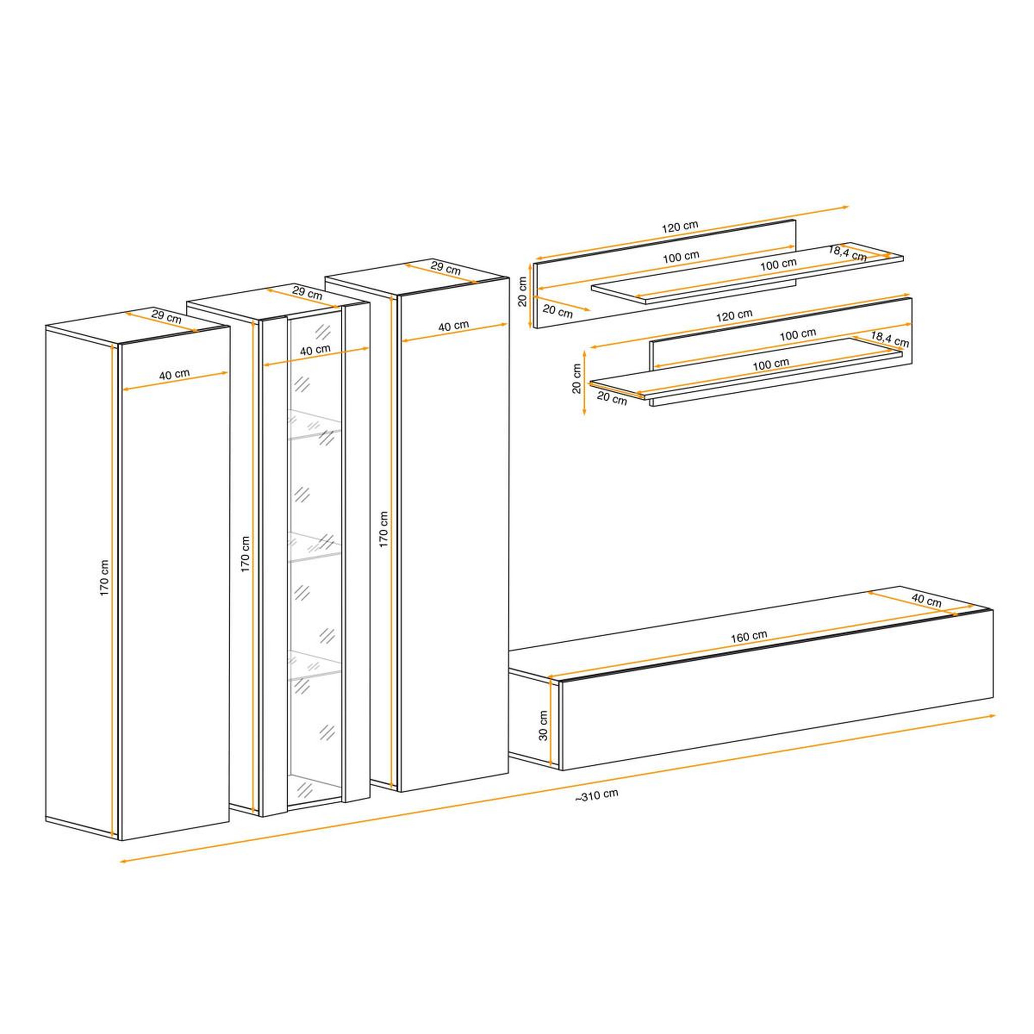 Voir la diapositive 5 : Paris Prix Ensemble meuble tv mural  fly c4  310cm blanc