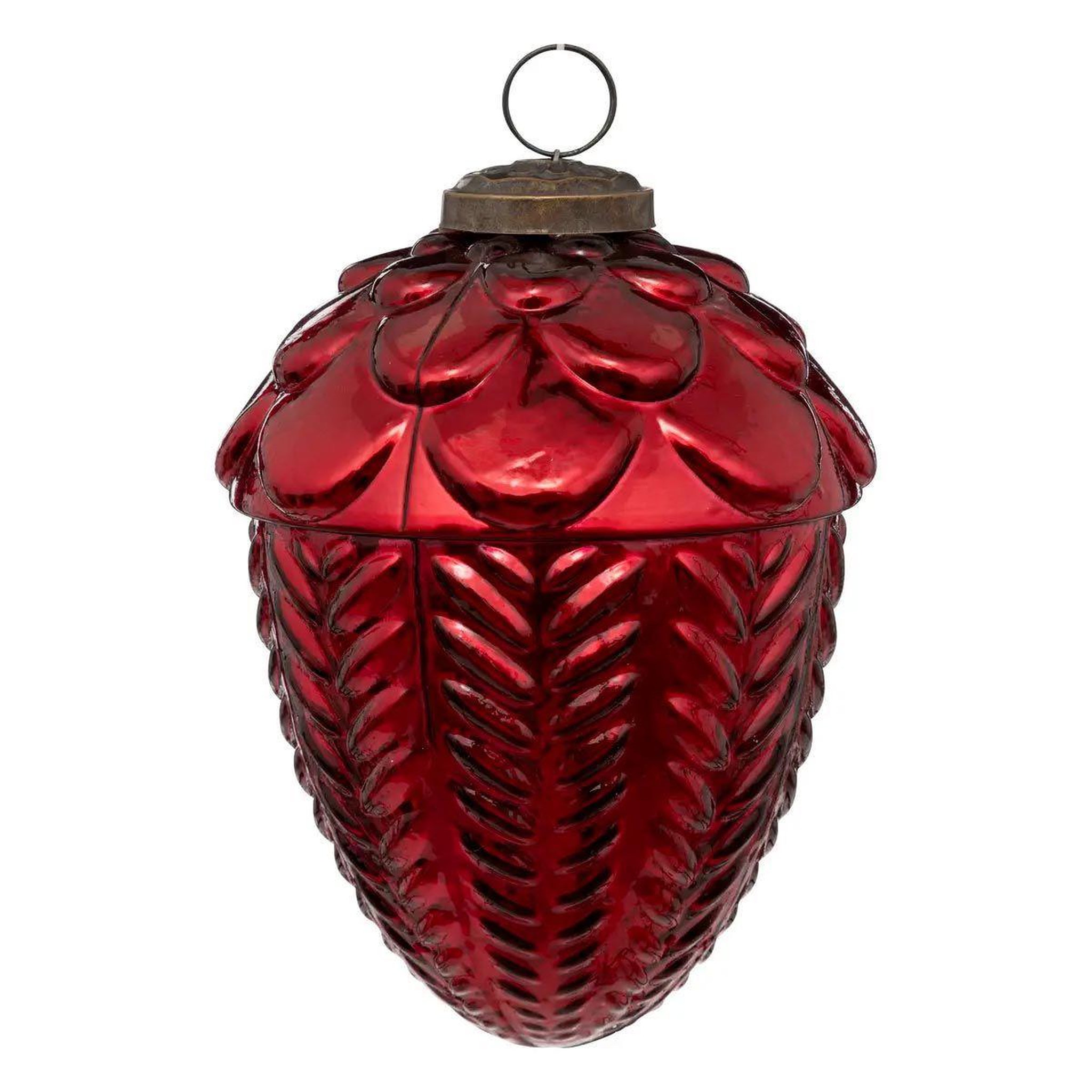 ATMOSPHERA Sujet de noël en verre  pomme de pin  13cm rouge