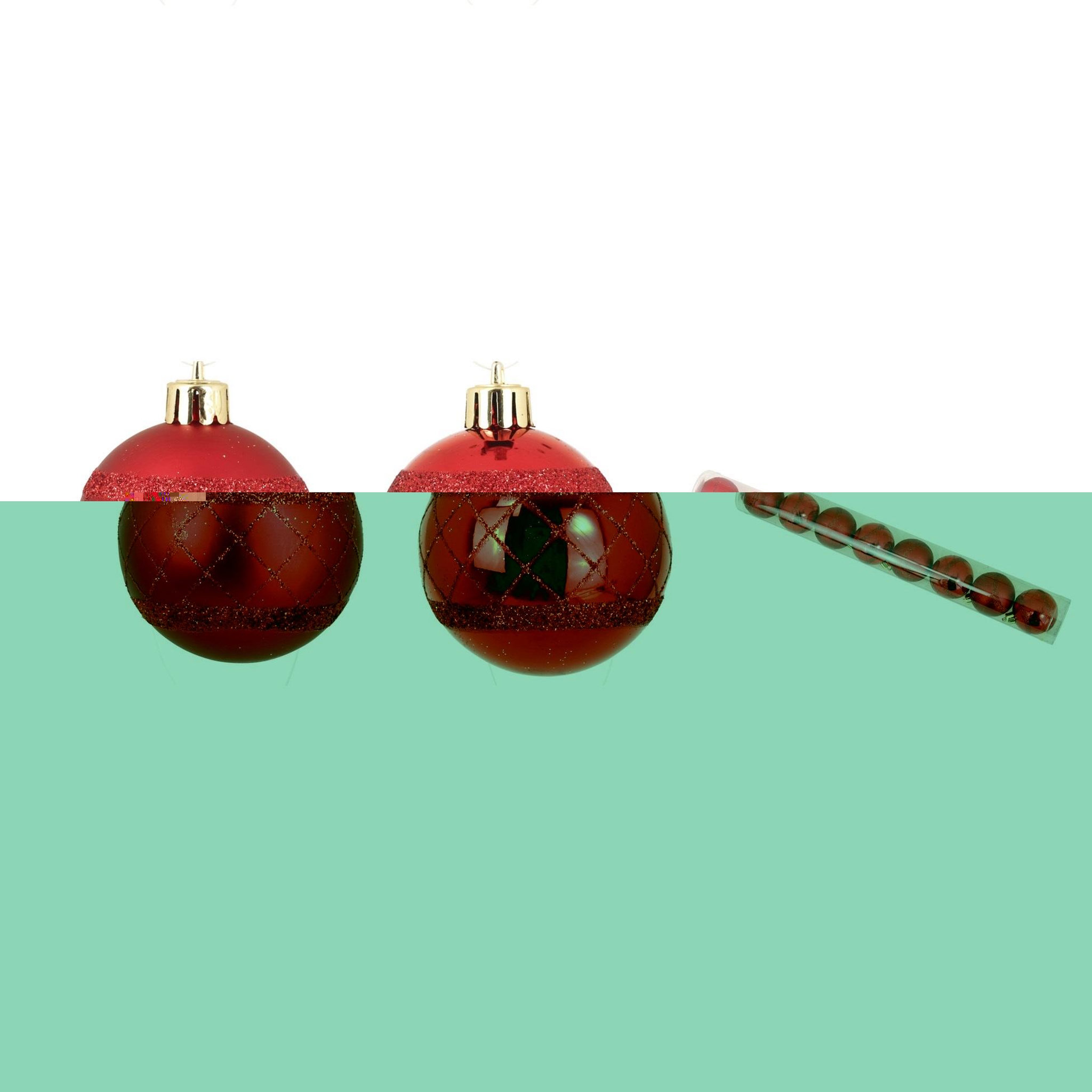 Voir la diapositive 2 : Eden Set de 8 boules de noël rouges décor carreaux