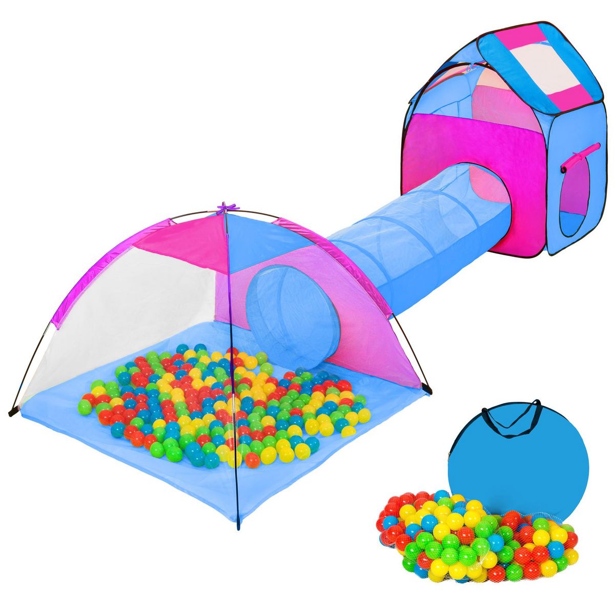 tectake Tente de jeux enfants avec tunnels, igloo, 200 balles et toit amovible bleu