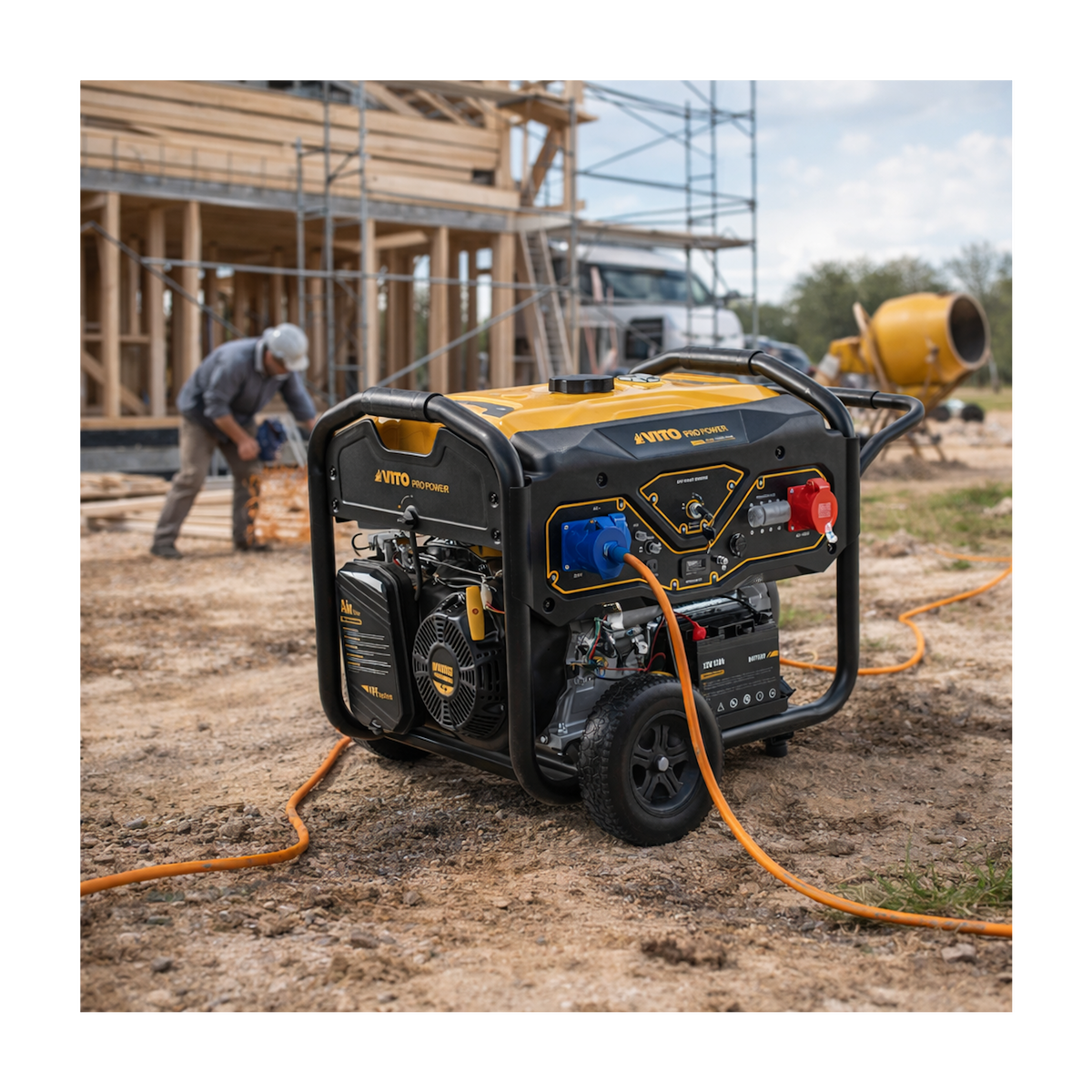 VITO Groupe électrogène Essence 8.0kVA 18CV DUAL POWER 230V/400V Démarrage éléctrique / manuel AVR, 25L, Maison Chantier VITO