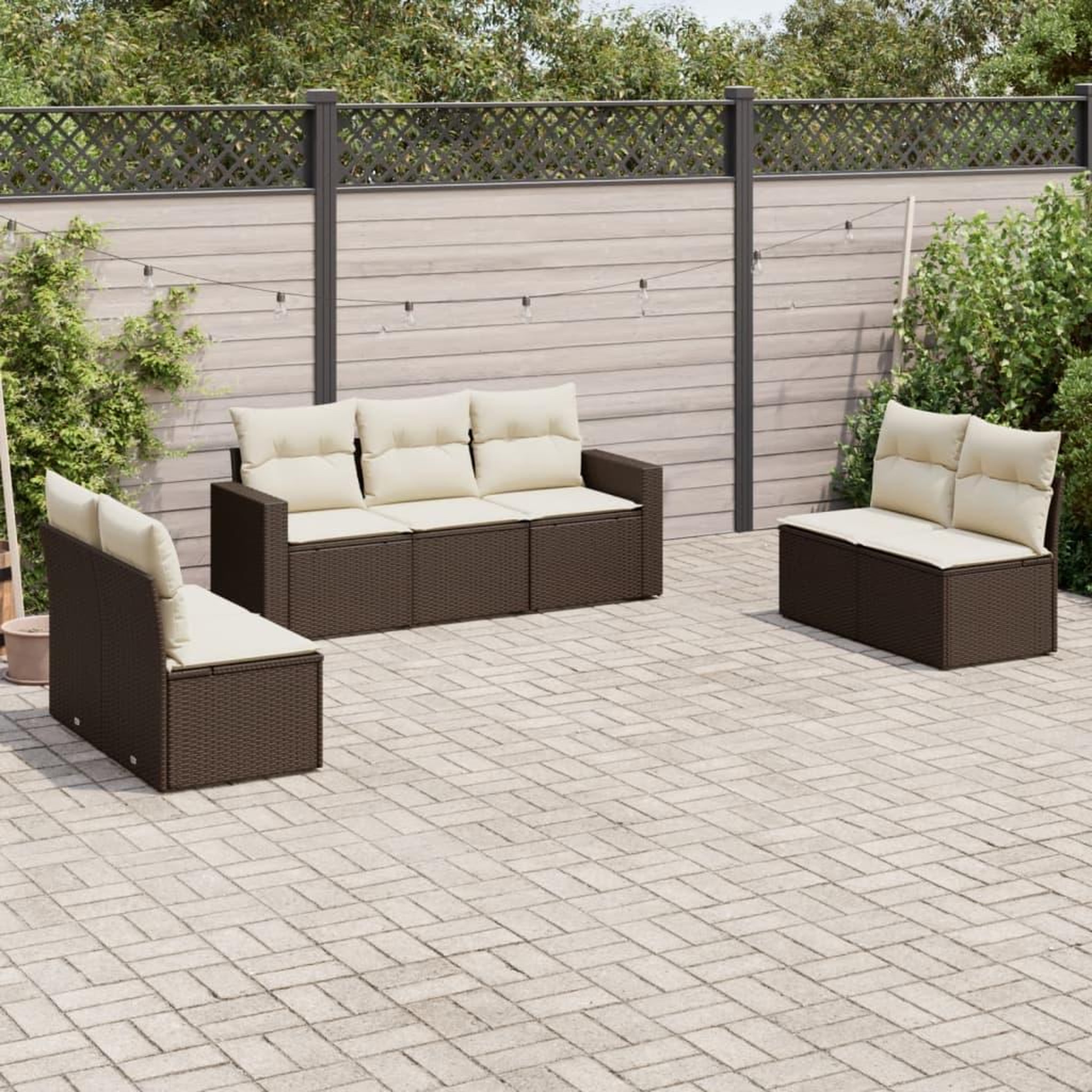 VIDAXL Salon de jardin avec coussins 7 pcs marron resine tressee