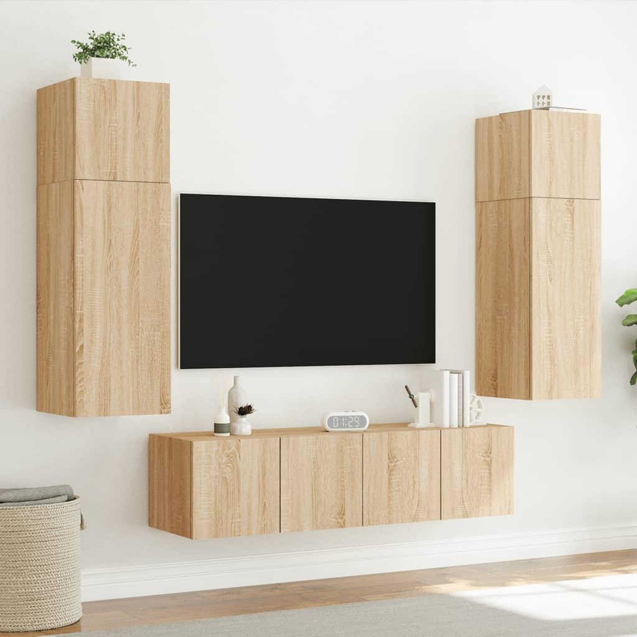 Voir la diapositive 5 : VIDAXL Meubles TV muraux lumieres LED 2 pcs chene sonoma 80x35x31 cm
