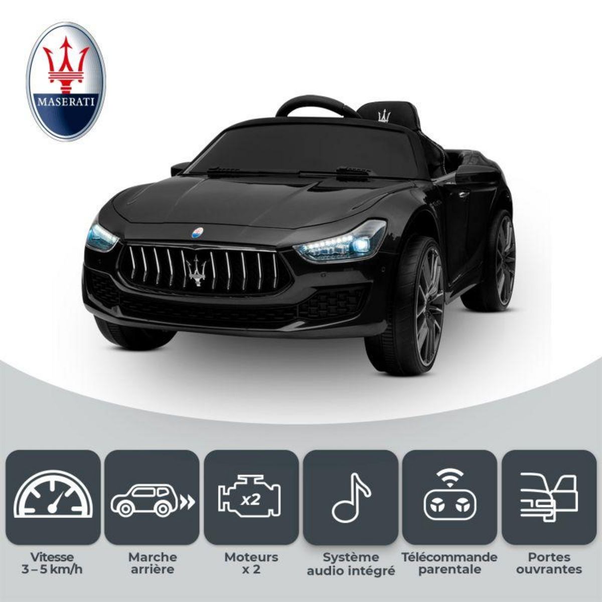 JT2D Maserati Ghibli Voiture Electrique Enfant (2 x 25W) 108 x 56 x 44 cm - Marche av/ar, Phares, Musique et Télécommande parentale