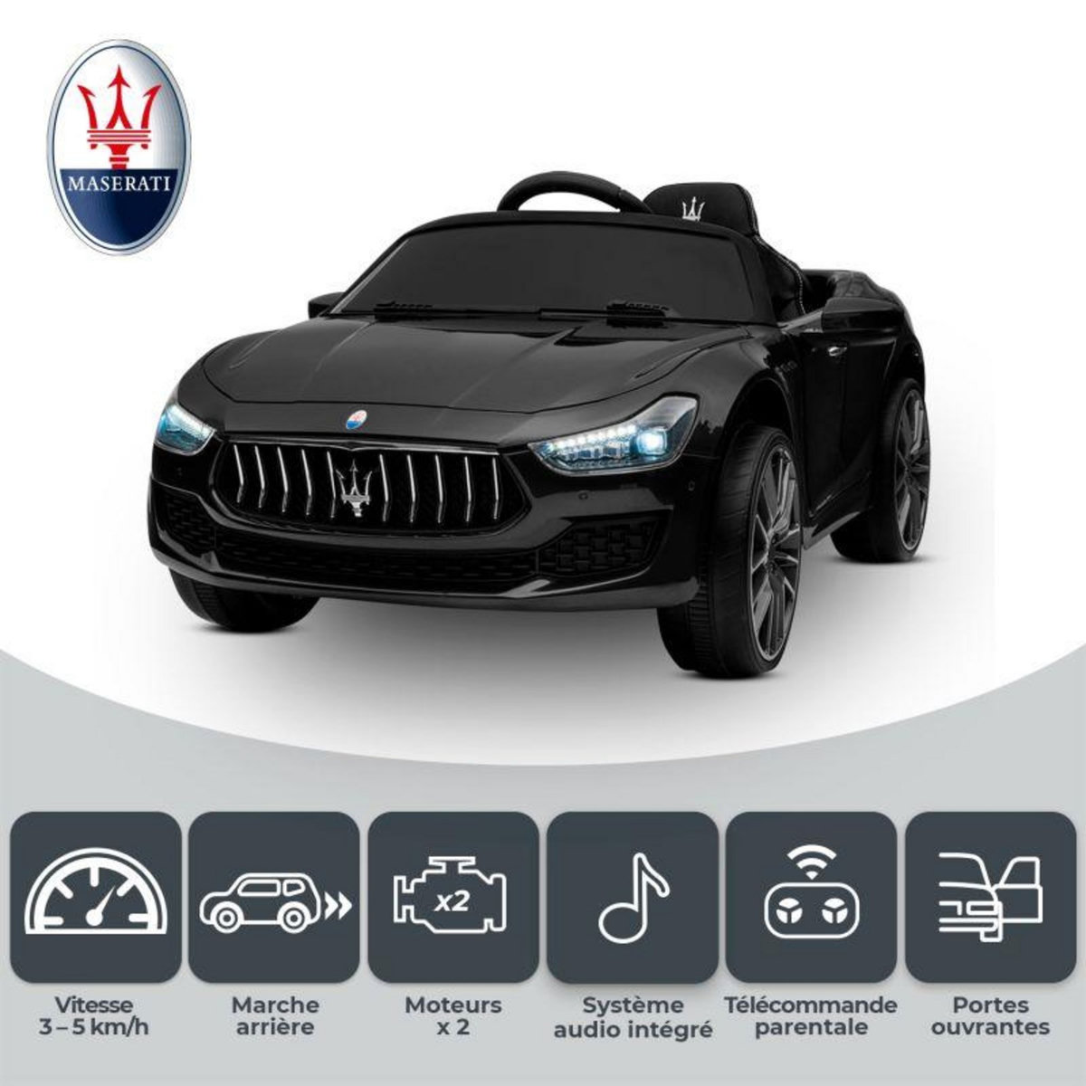 JT2D Maserati Ghibli Voiture Electrique Enfant (2 x 25W) 108 x 56 x 44 cm - Marche av/ar, Phares, Musique et Télécommande parentale
