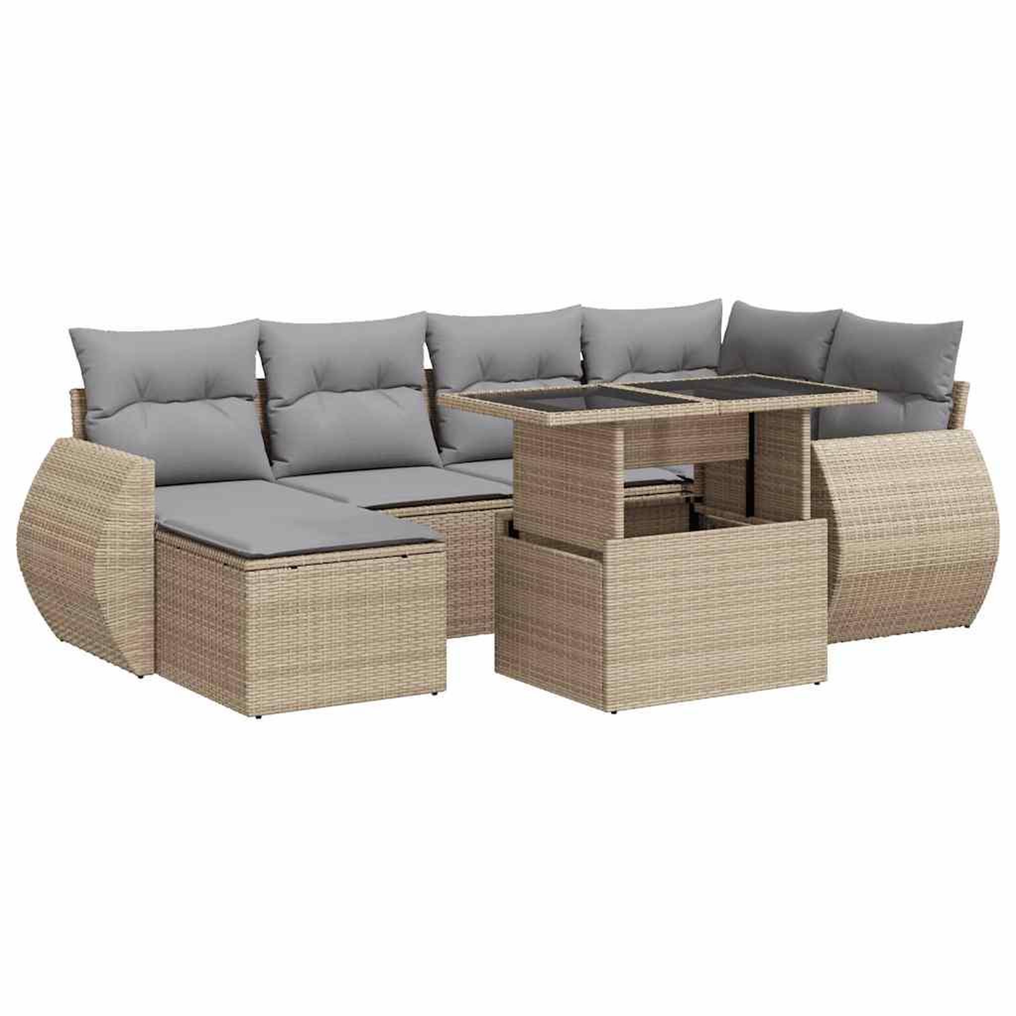 Voir la diapositive 2 : VIDAXL Salon de jardin avec coussins 7 pcs beige resine tressee