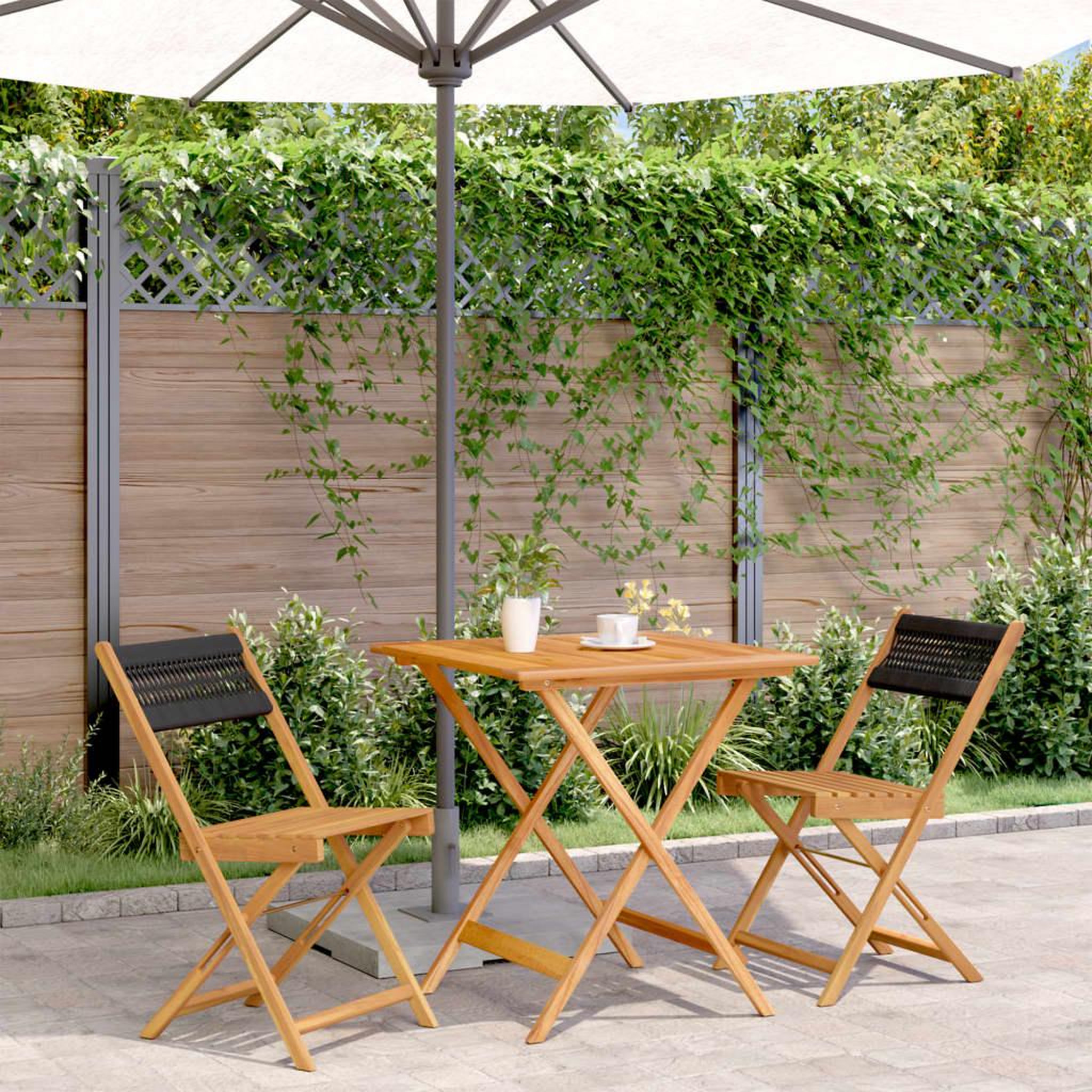 VIDAXL Ensemble de bistro 3 pcs noir polypropylene et bois massif