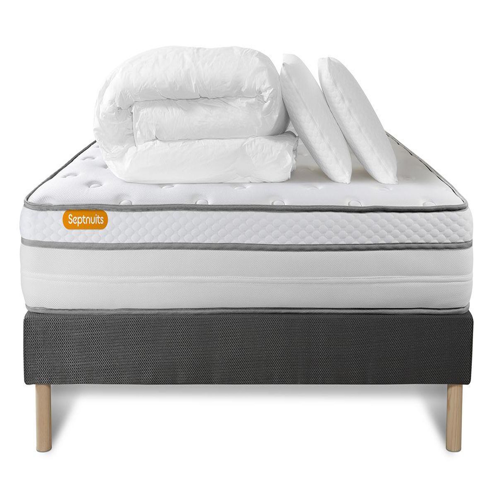 Voir la diapositive 2 : SEPTNUITS Pack matelas + sommier gris Memo Luxe Ressorts ensachés + mémoire de forme 5 zones de confort MAXI épaisseur