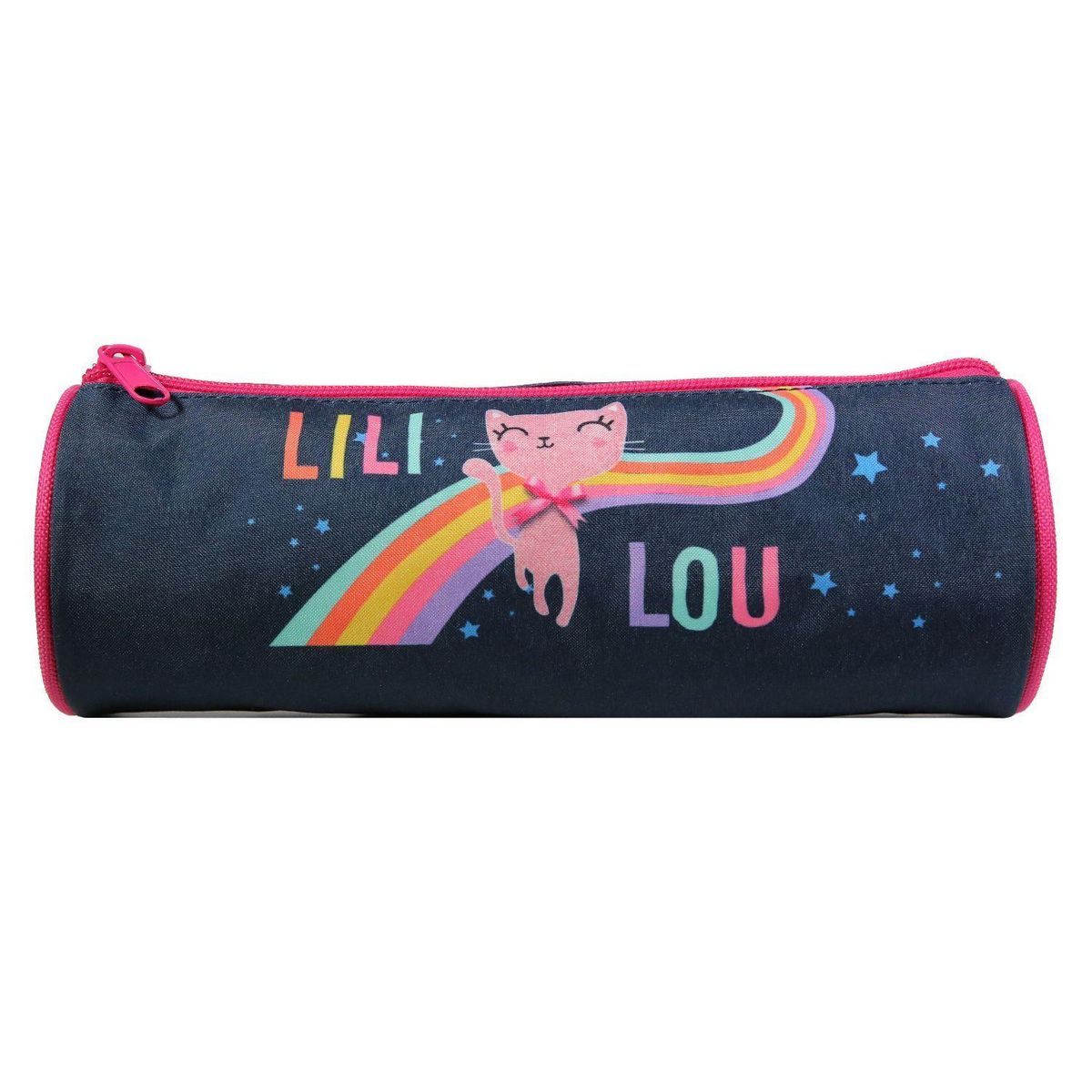 Bagtrotter BAGTROTTER Trousse scolaire ronde Lili Lou Bleue Arc en ciel