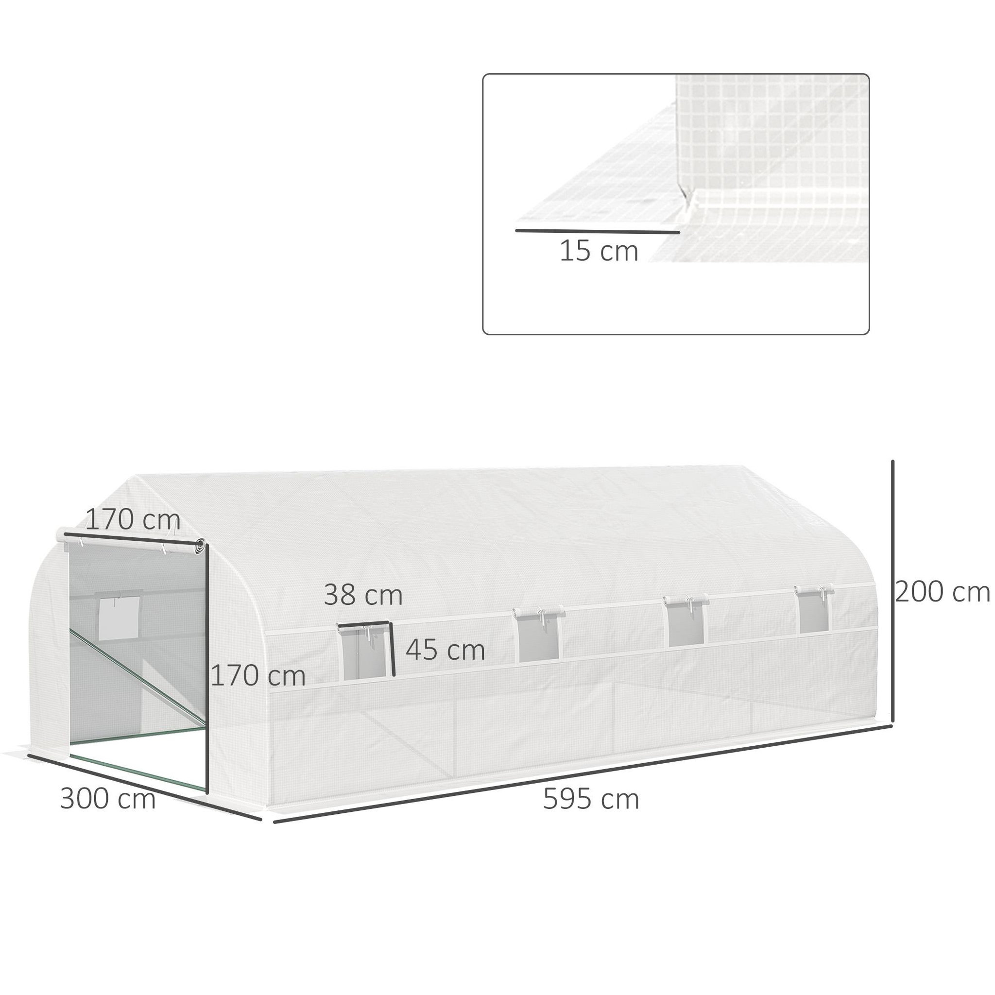 Voir la diapositive 3 : OUTSUNNY Serre tunnel de jardin dim. 5,93l x 3l x 2h m porte + 8 fenêtres enroulables acier galvanisé bâche pe haute densité blanc