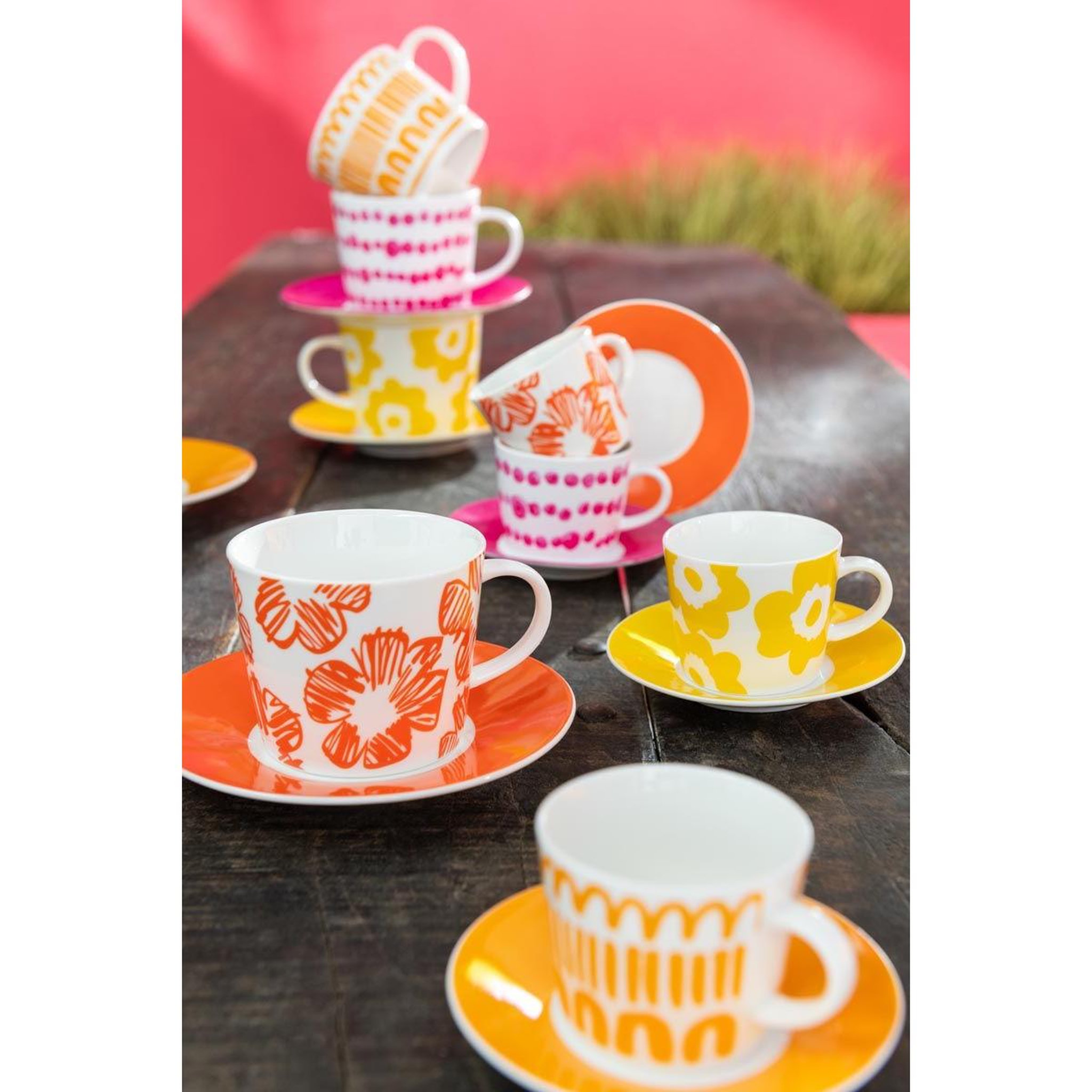 Voir la diapositive 5 : J-LINE Lot de 4 tasses & sous-tasses  fiesta sud  9cl multicolore