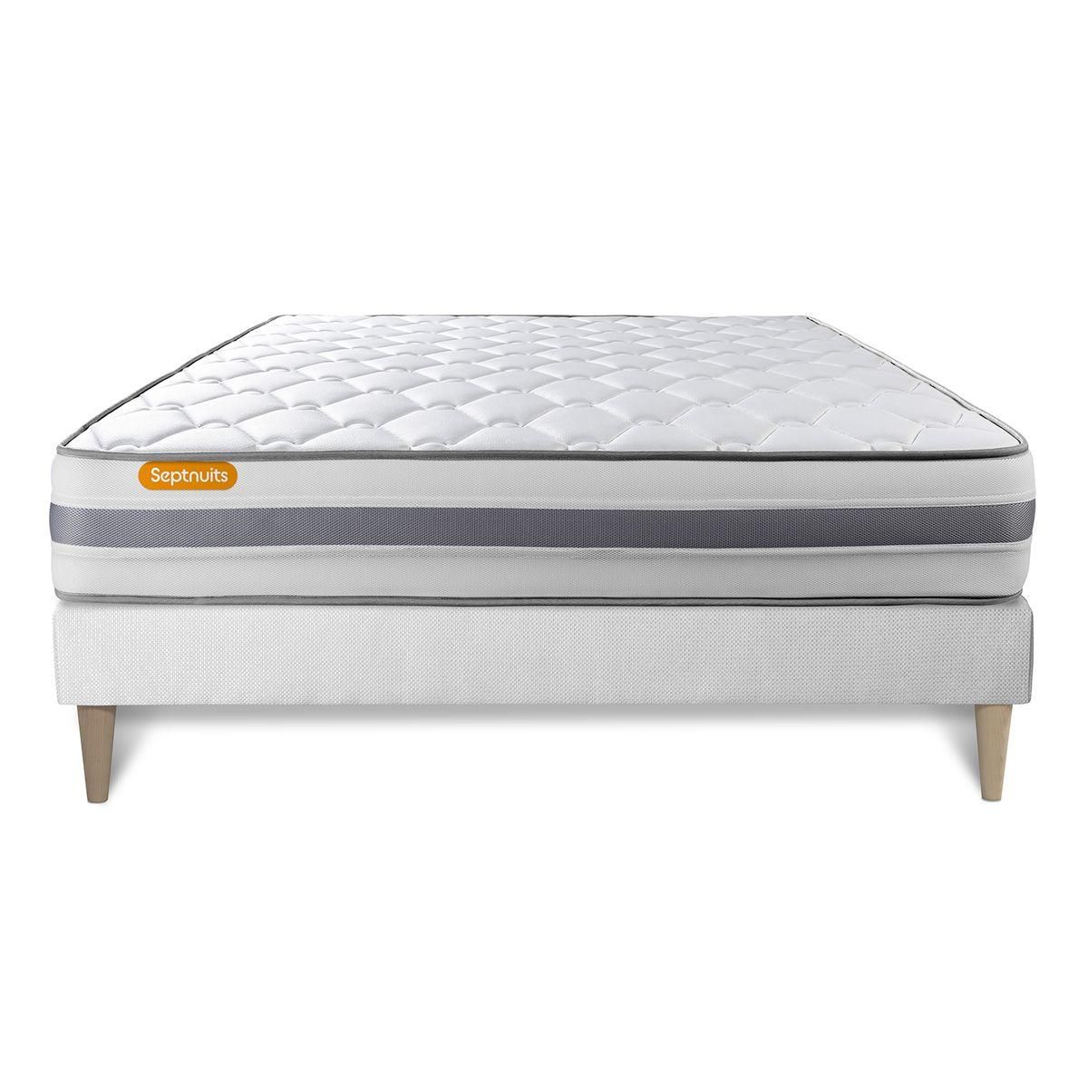 SEPTNUITS Matelas + sommier kit blanc Memo Spring Ressorts ensachés MAXI épaisseur