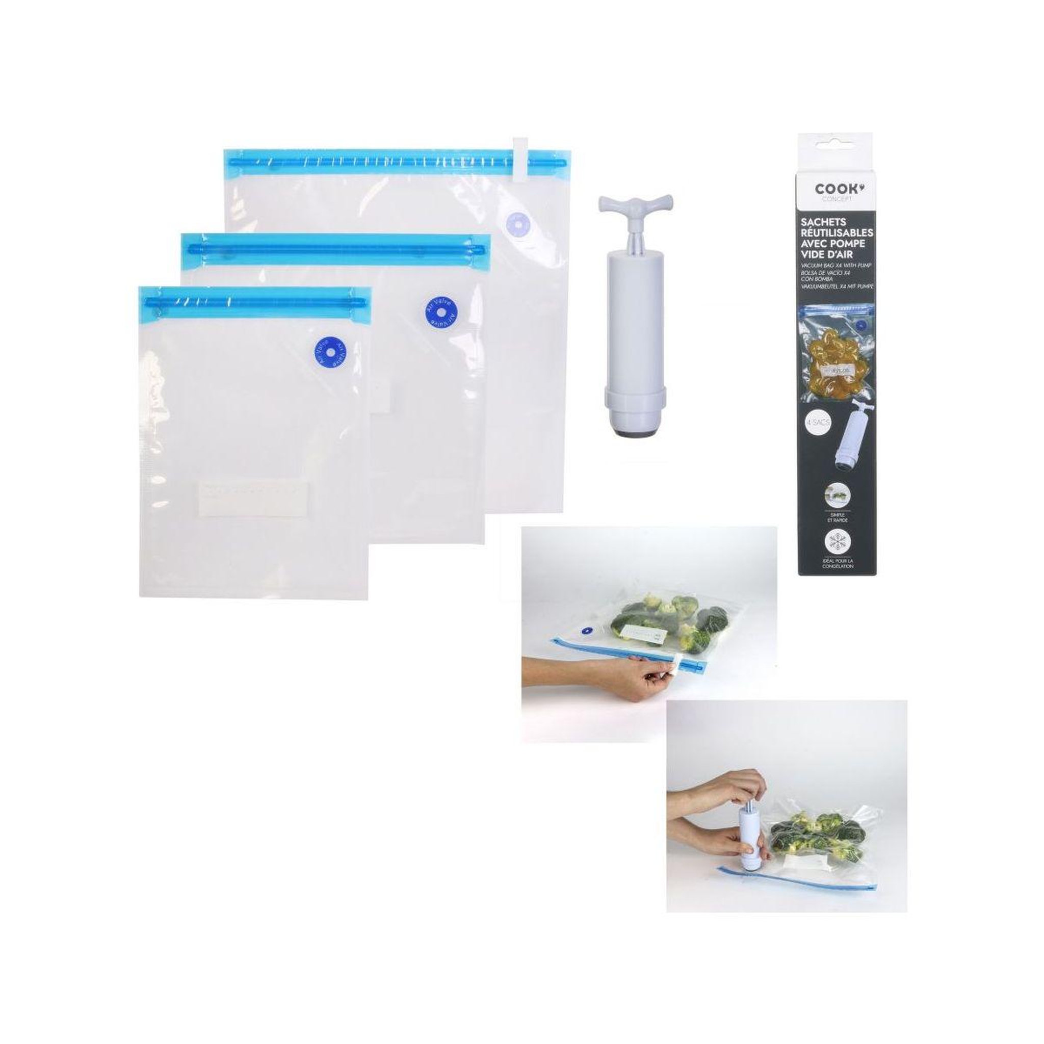 Voir la diapositive 2 : COOK CONCEPT Sachets vide d'air x4 avec pompe