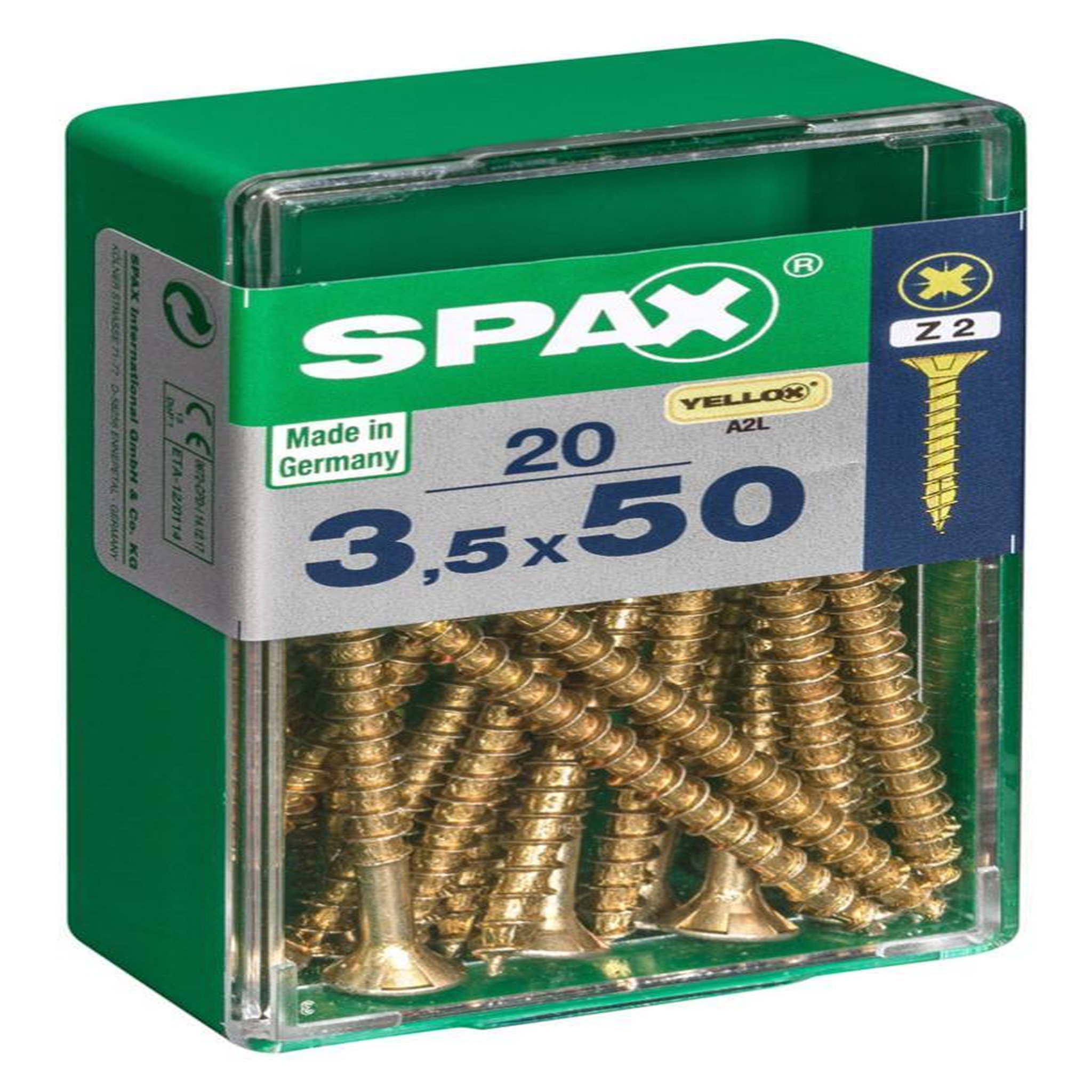 CENTRALE BRICO Lot de 20 vis acier tête fraisée pozidriv SPAX, Diam.3.5 mm x L.50 mm