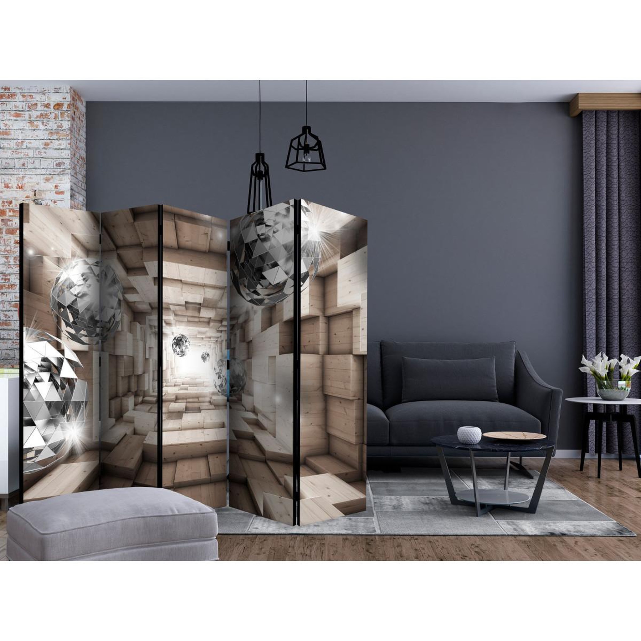 Voir la diapositive 2 : Paris Prix Paravent 5 volets  in a wooden tunnel  172x225cm