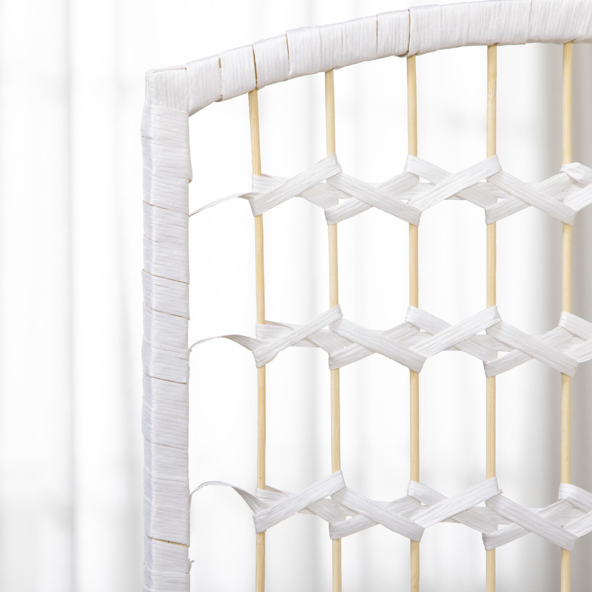 Voir la diapositive 5 : HOMCOM Paravent intérieur 4 panneaux pliables séparateur de pièce bois de peuplier bambou fibres de papier tressée blanc paille